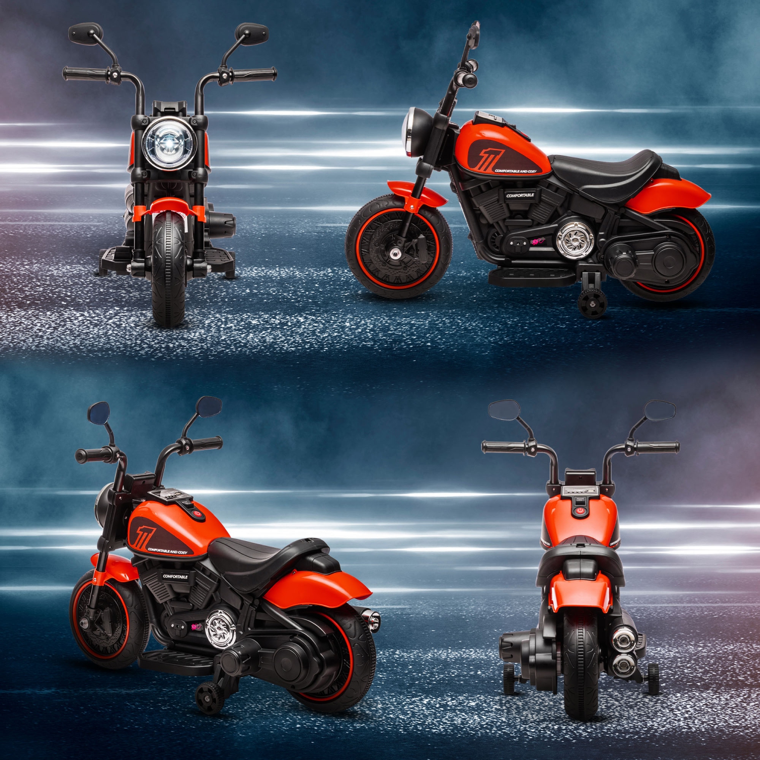 Moto pour enfants Aosom, moto électrique 6&nbsp;V avec roues stabilisatrices, pédale, phare, musique, marche avant/arrière, Démarrage à un bouton,