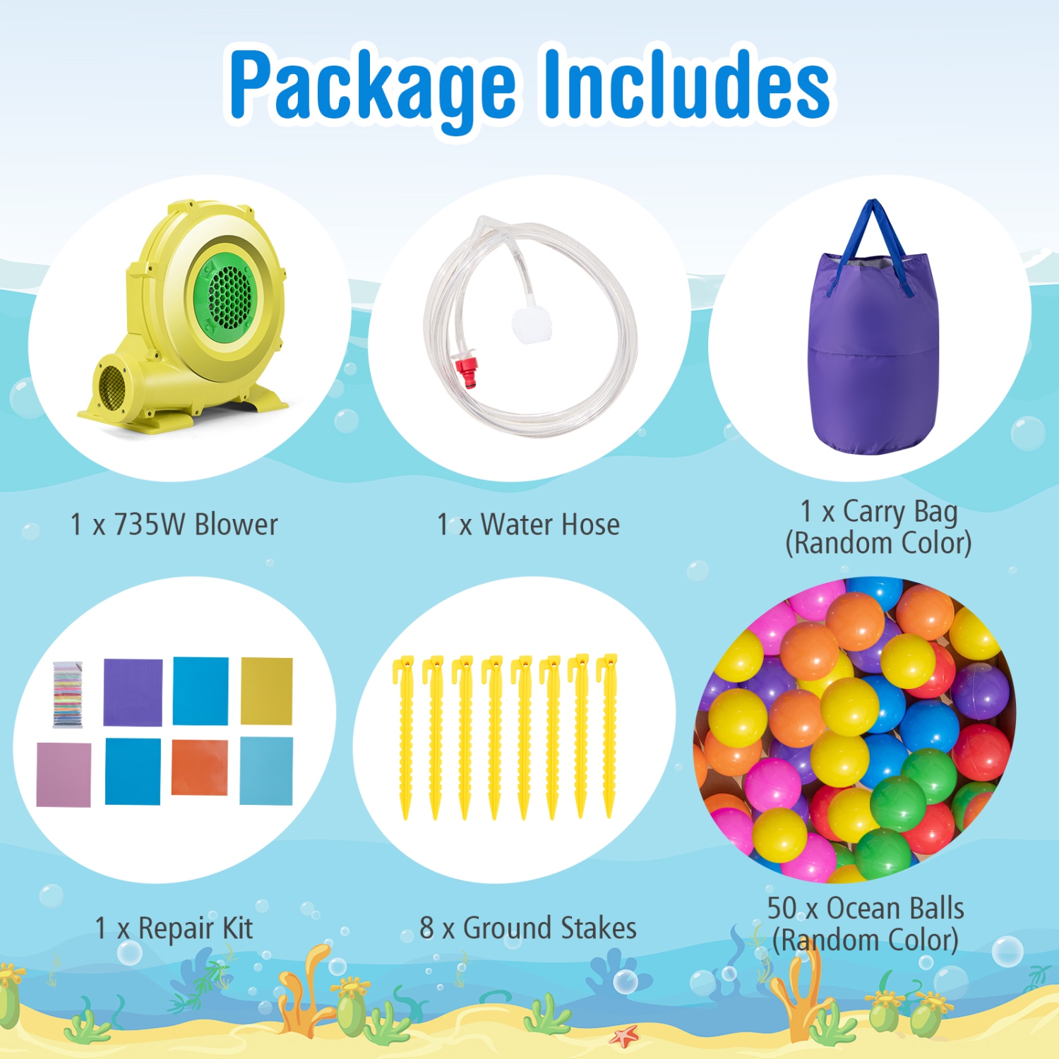 Costway nflatable Water Slide, 2 in 1 Castle Bounce House Water Slide with Ball Pit & Splash Pool for Kids Outdoor Fun