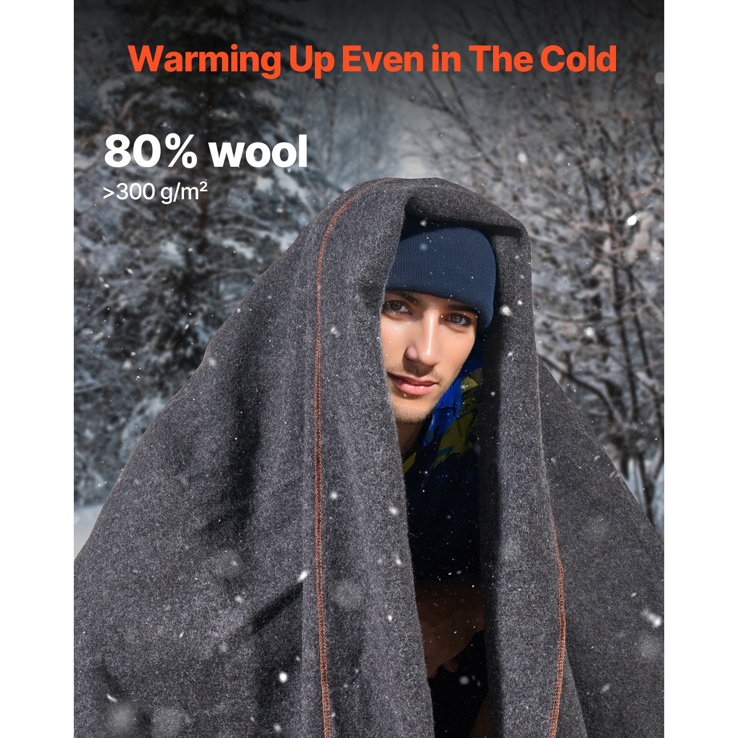 VEVOR 64" x 88" Wool Camping Blanket,Warm Stadium Blanket,Waterproof & Windproof, Flame Retardant, Great for Outdoors, Picnics, Hiking, Sports