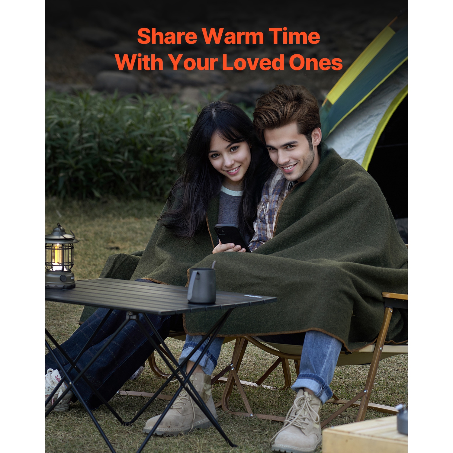 VEVOR 64" x 88" Wool Camping Blanket,Warm Stadium Blanket,Waterproof & Windproof, Flame Retardant, Great for Outdoors, Picnics, Hiking, Sports