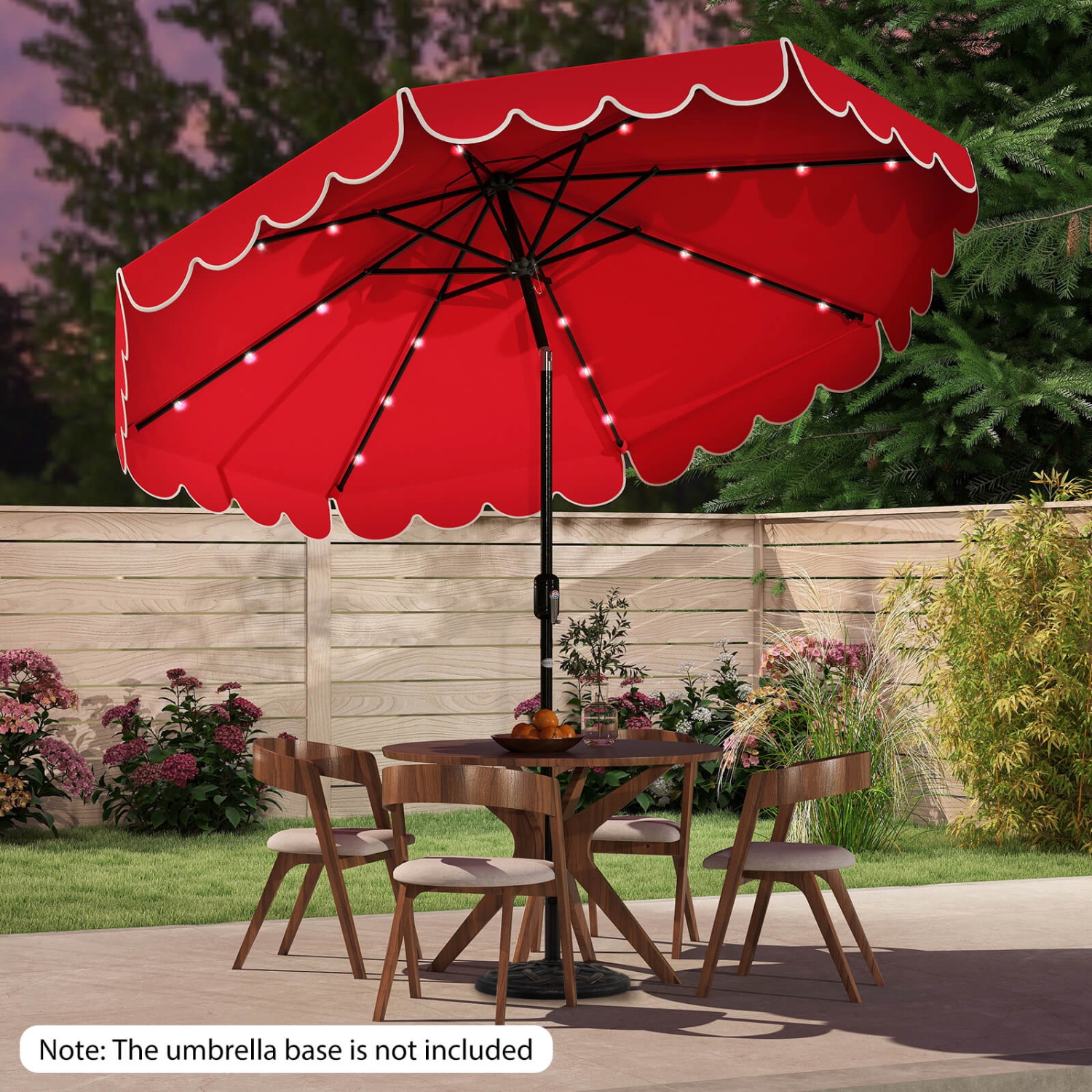 Costway 10 FT Solar Patio Umbrella with 24 LED Lights 8 Ribs & Tilt Adjustment Coffee/Turquoise/Red/Gray/Beige