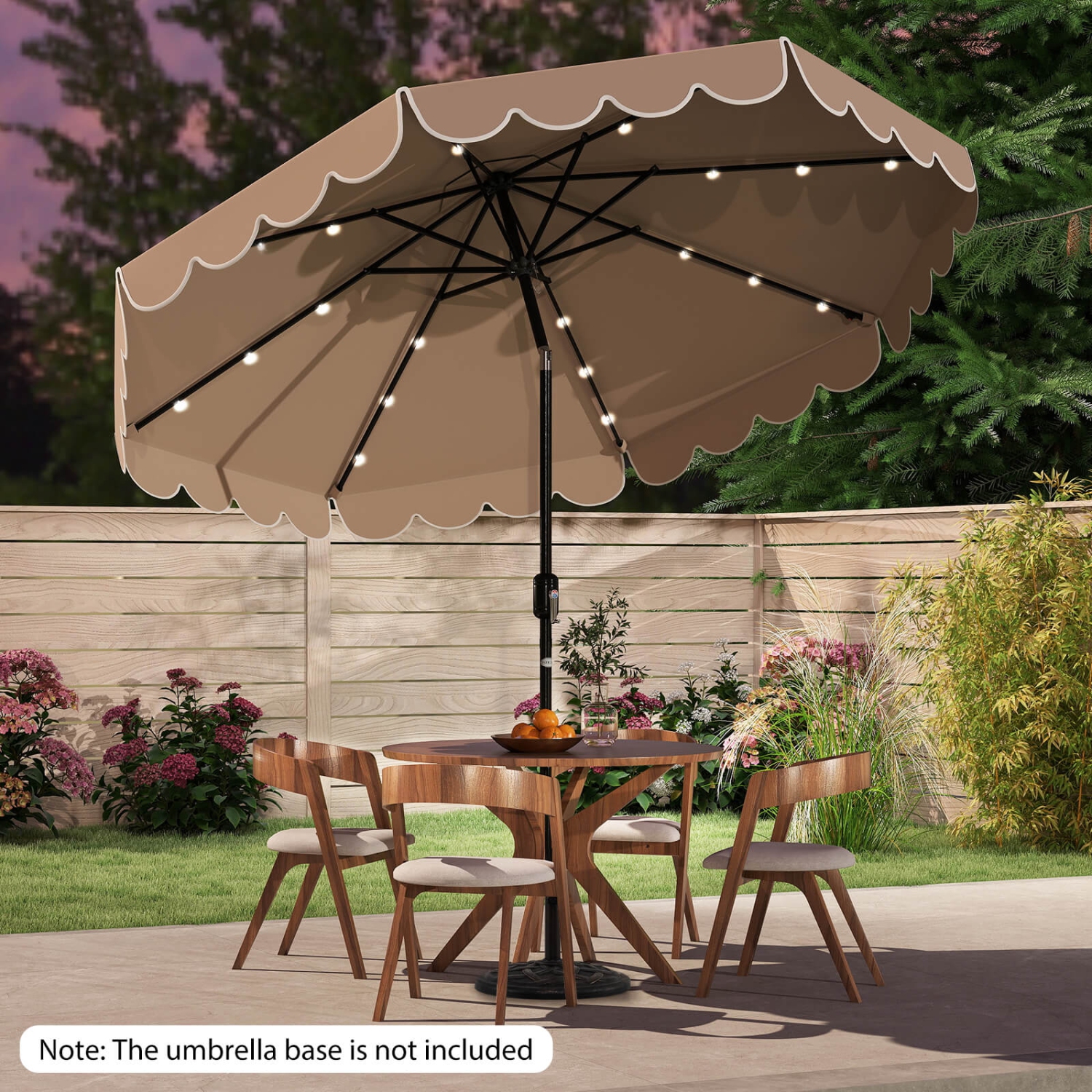 Costway 10 FT Solar Patio Umbrella with 24 LED Lights 8 Ribs & Tilt Adjustment Coffee/Turquoise/Red/Gray/Beige