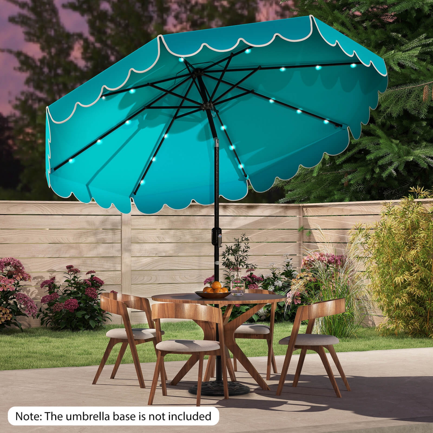 Costway 10 FT Solar Patio Umbrella with 24 LED Lights 8 Ribs & Tilt Adjustment Coffee/Turquoise/Red/Gray/Beige