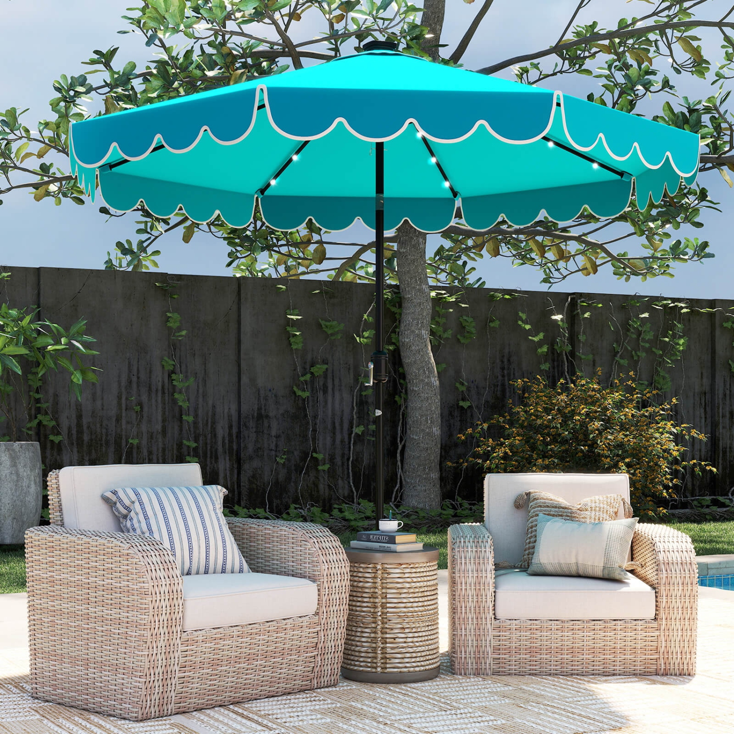 Costway 10 FT Solar Patio Umbrella with 24 LED Lights 8 Ribs & Tilt Adjustment Coffee/Turquoise/Red/Gray/Beige