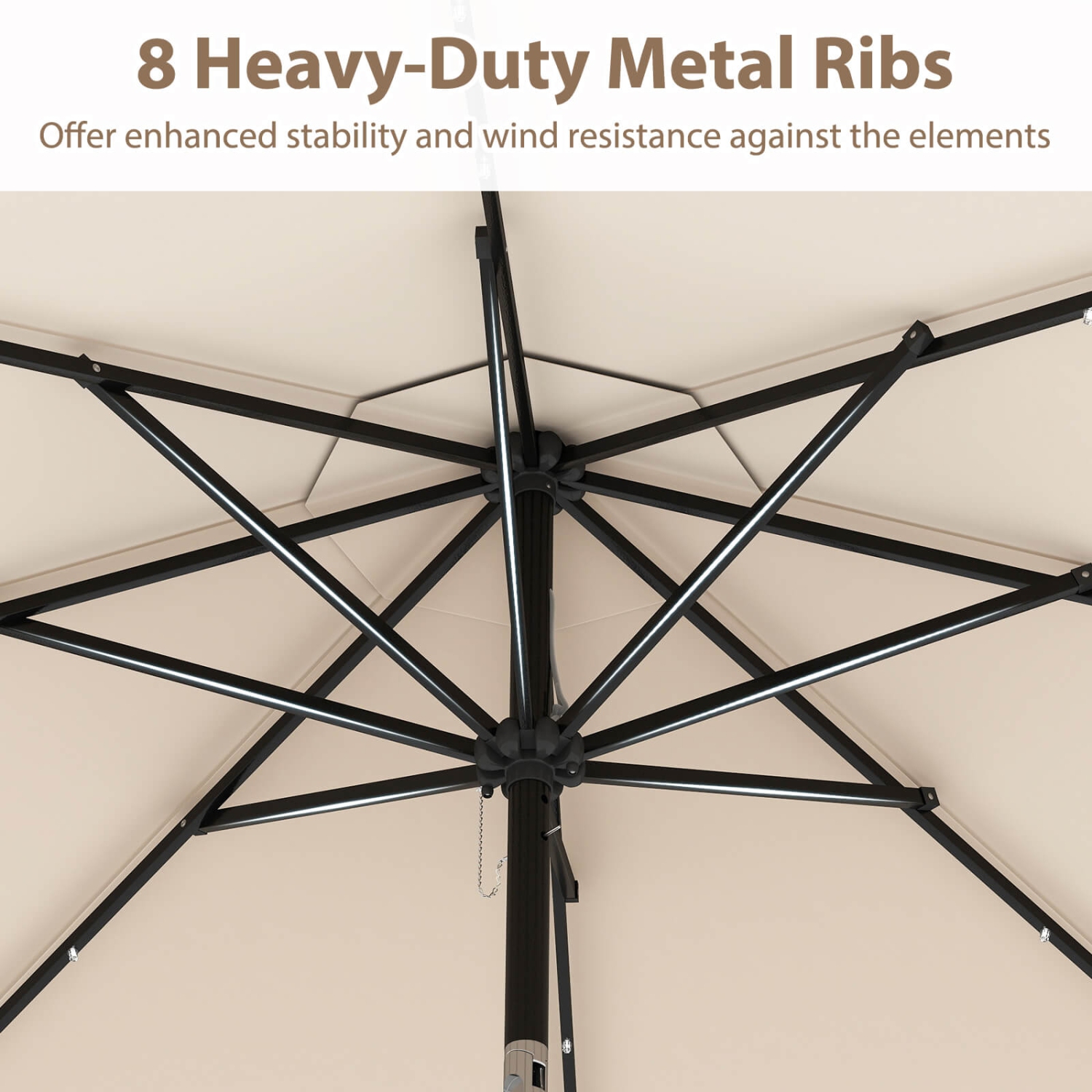 Costway 10 FT Solar Patio Umbrella with 24 LED Lights 8 Ribs & Tilt Adjustment Coffee/Turquoise/Red/Gray/Beige