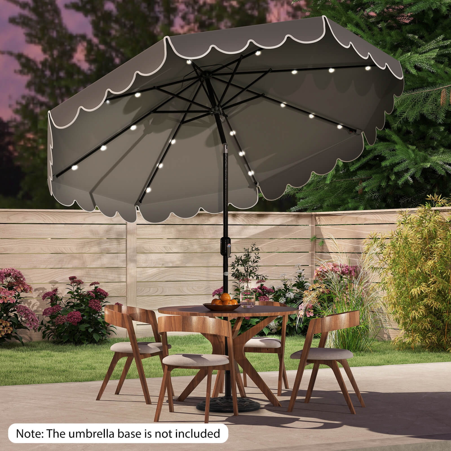 Costway 10 FT Solar Patio Umbrella with 24 LED Lights 8 Ribs & Tilt Adjustment Coffee/Turquoise/Red/Gray/Beige