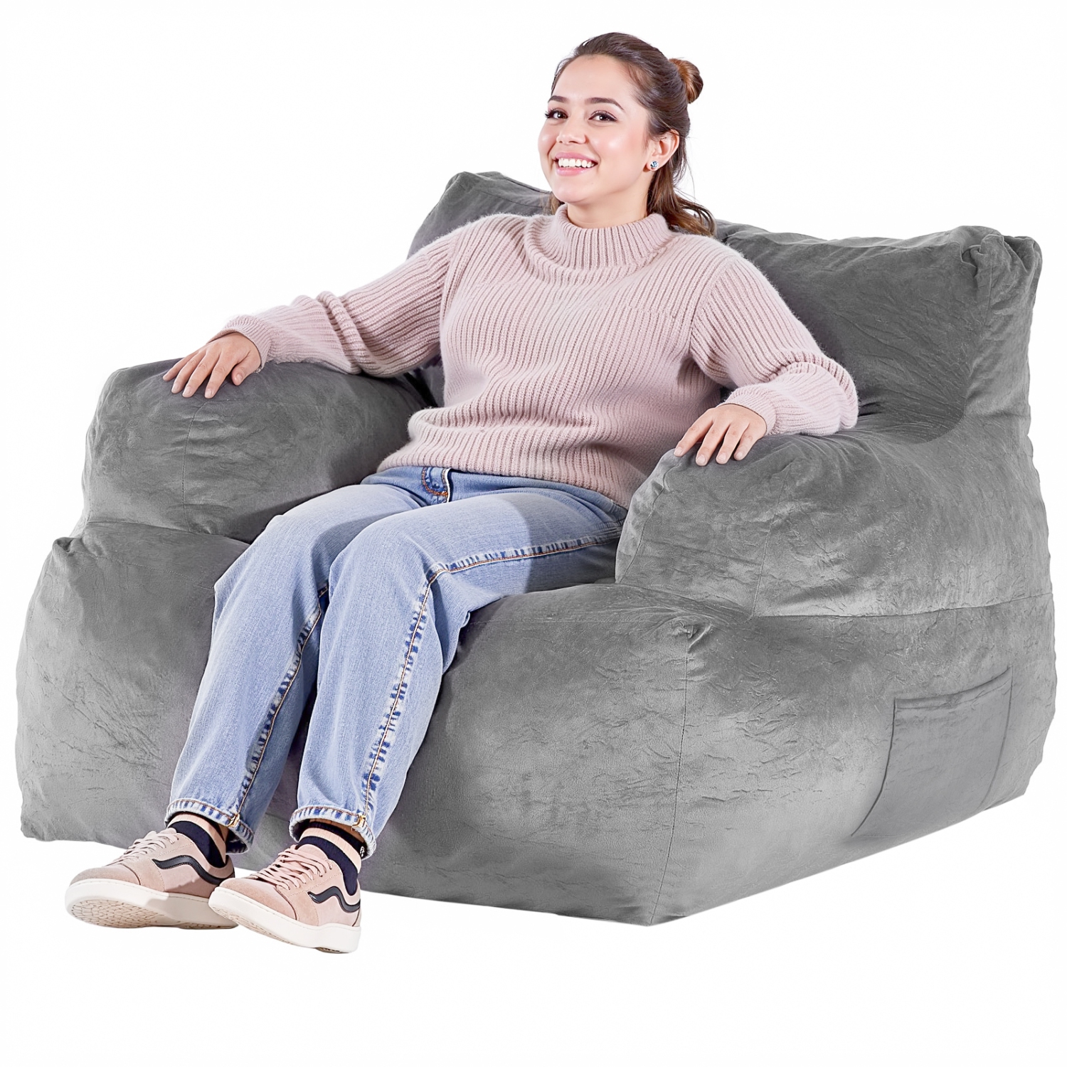 VEVOR Bean Bag Chair, BeanBag Sofa Chair with Armrests for Adults, Fluffy Plush & High-Density Foam Filling Adult Bean Bag with Zapper, Comfy Lazy