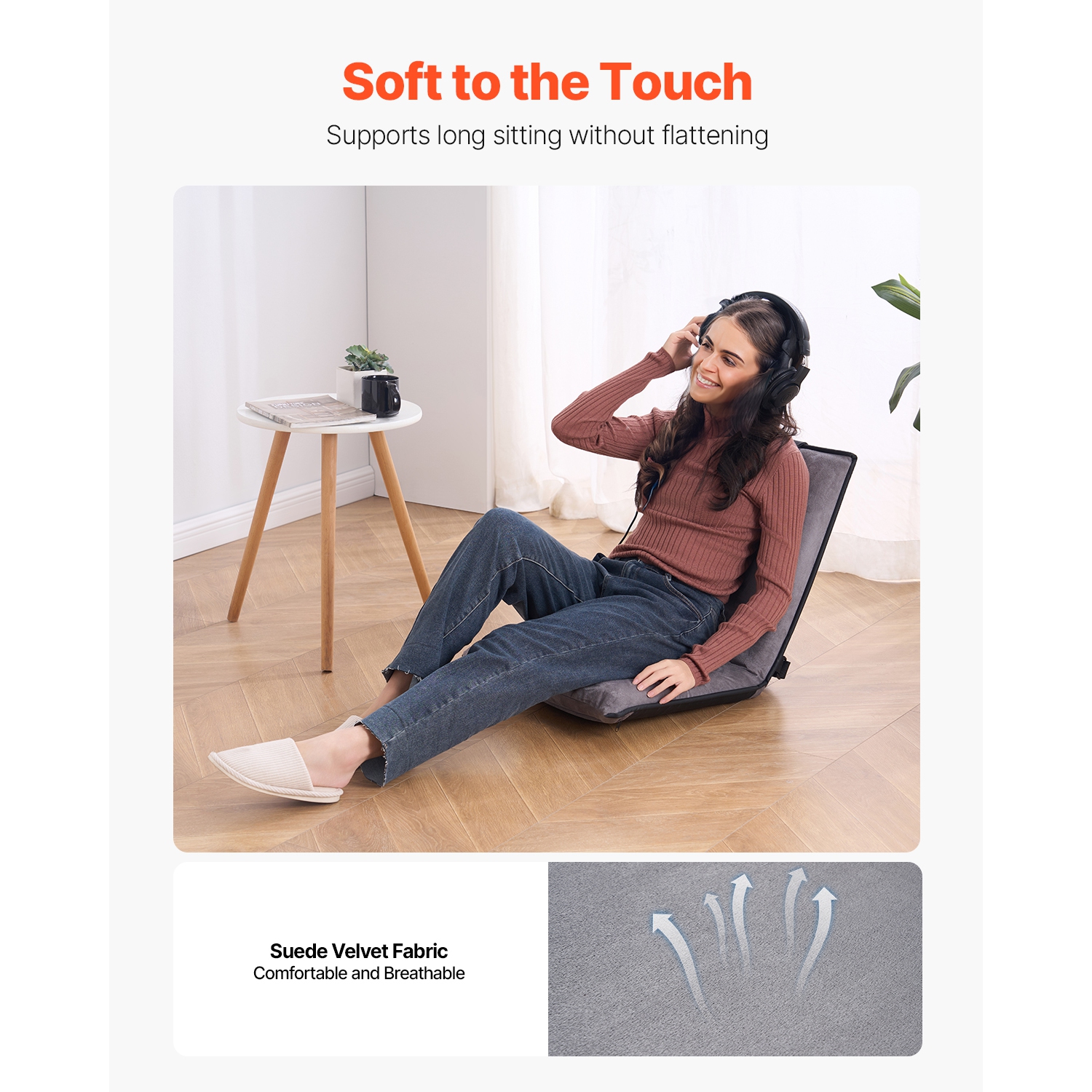 VEVOR 6-Position Adjustable Floor Chair, Meditation Chair with Back Support, Folding Sofa Chair for Reading TV Watching and Gaming, Portable Floor