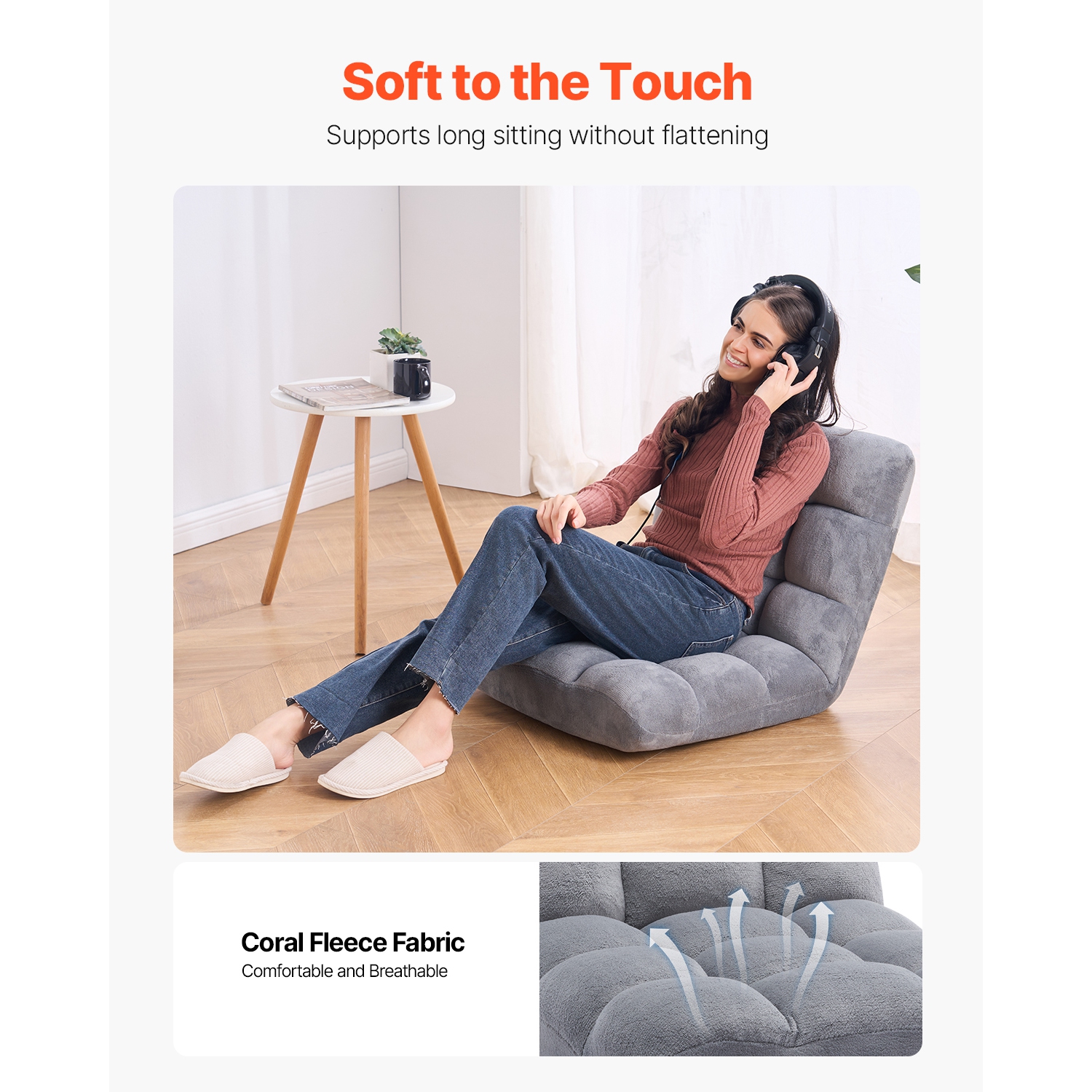 VEVOR 14 Adjustable Positions Floor Chair, Recycled Foam Folding Sofa Chair, Multifunctional Floor Chair with Back Support Ideal for Sleeping