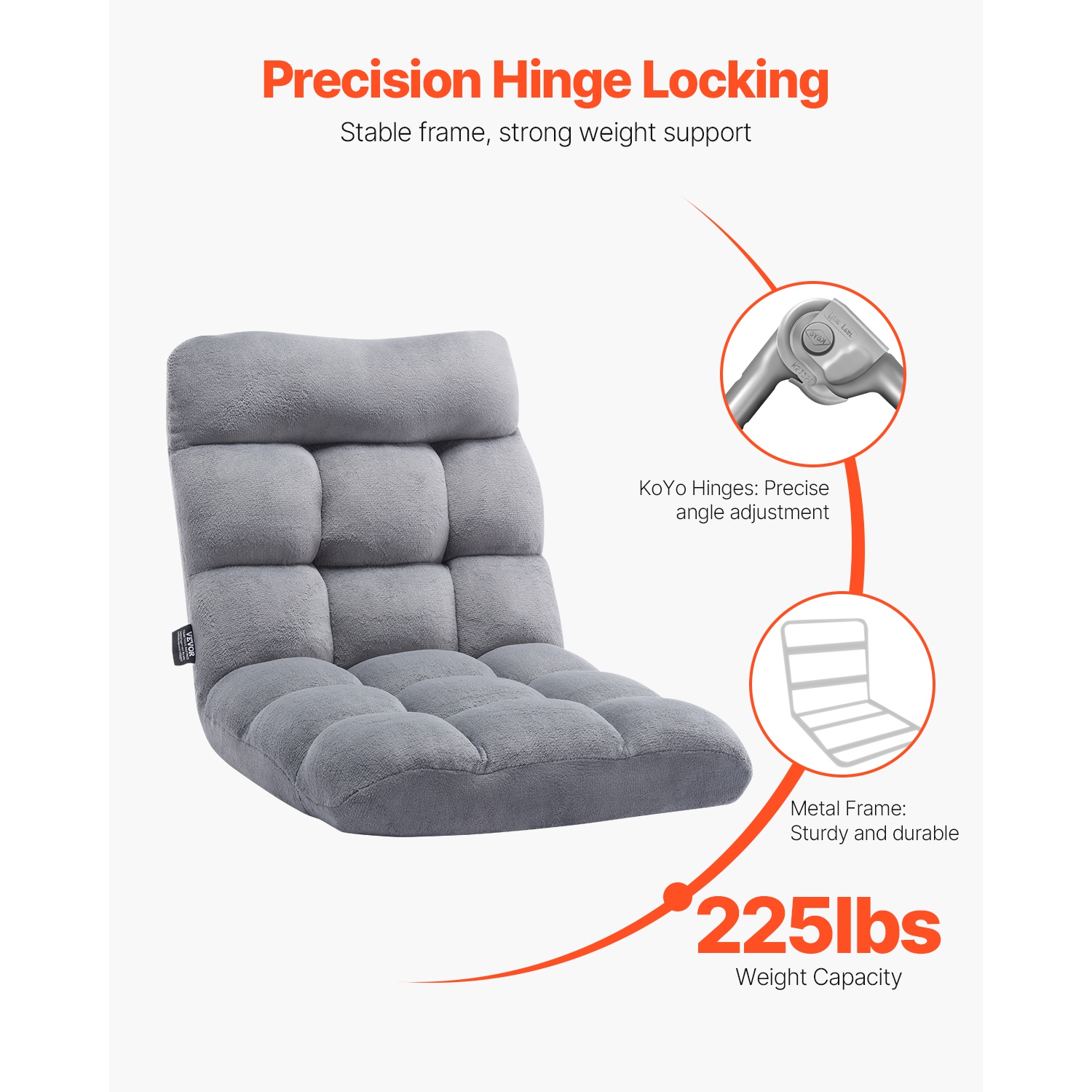 VEVOR 14 Adjustable Positions Floor Chair, Recycled Foam Folding Sofa Chair, Multifunctional Floor Chair with Back Support Ideal for Sleeping