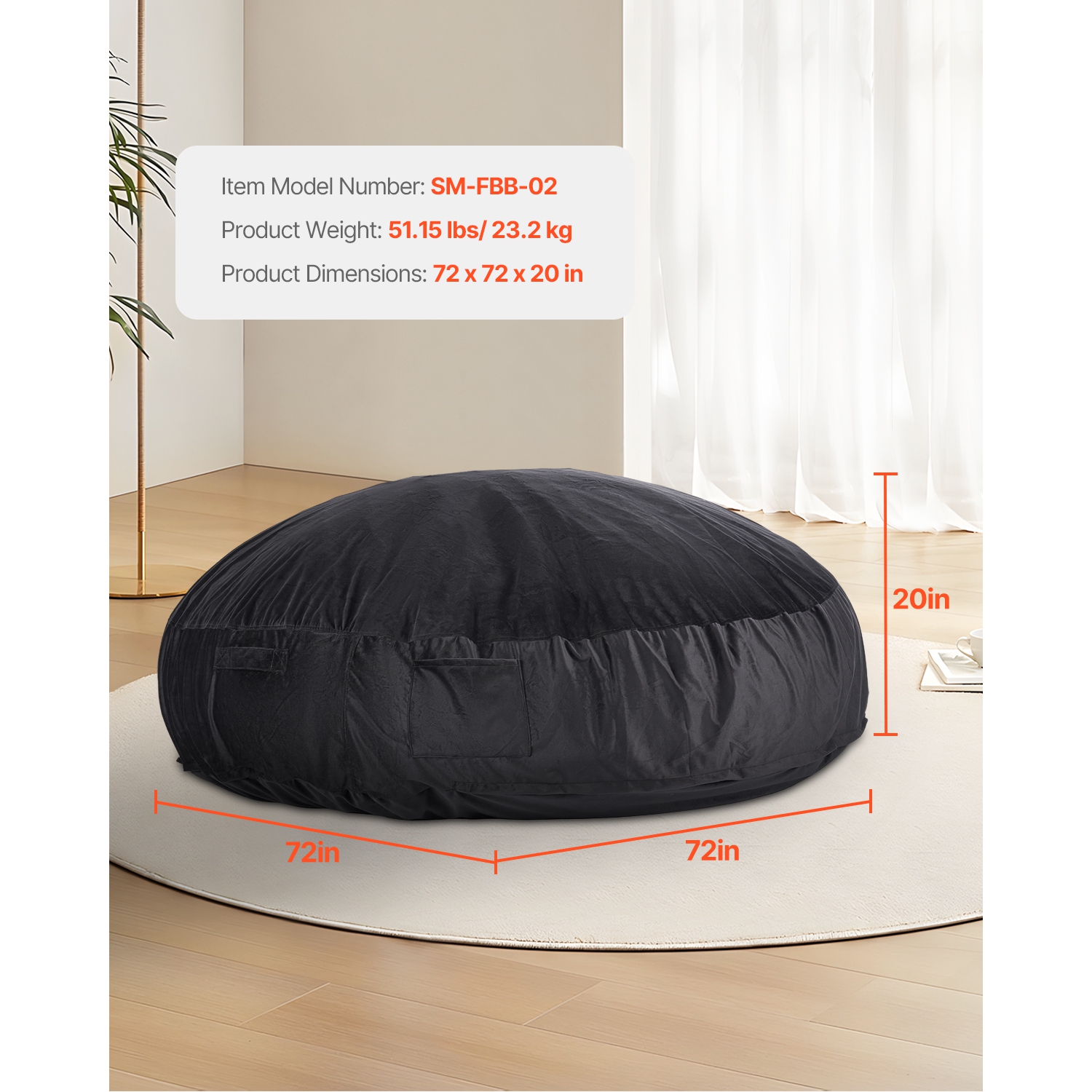 VEVOR Bean Bag Chair, Giant BeanBag Chair with Removable & Washable Cover for Adult, Dutch Velvet & High-Density Foam Filling Round Bean Bag with