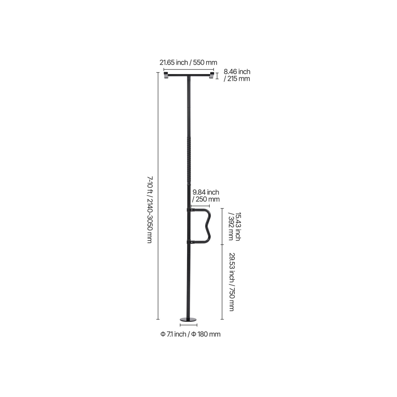 VEVOR Floor-to-Ceiling Transfer Pole, Tension Mounted Bathroom Grab Bar with Anti-Slip Curve Handle, 300 Lbs Capacity Security Pole, Senior Safety