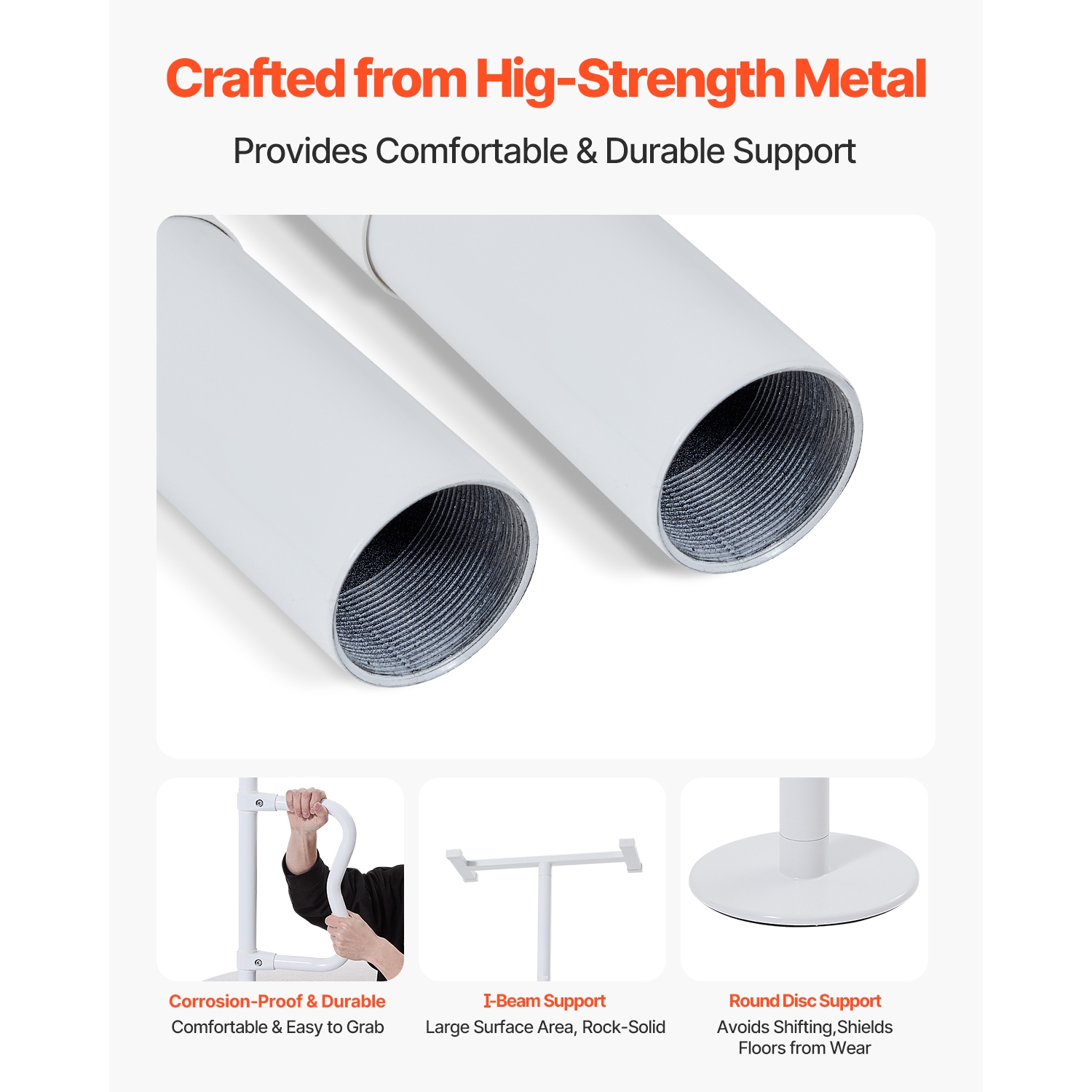 VEVOR Floor-to-Ceiling Transfer Pole, Tension Mounted Bathroom Grab Bar with Anti-Slip Curve Handle, 300 Lbs Capacity Security Pole, Senior Safety