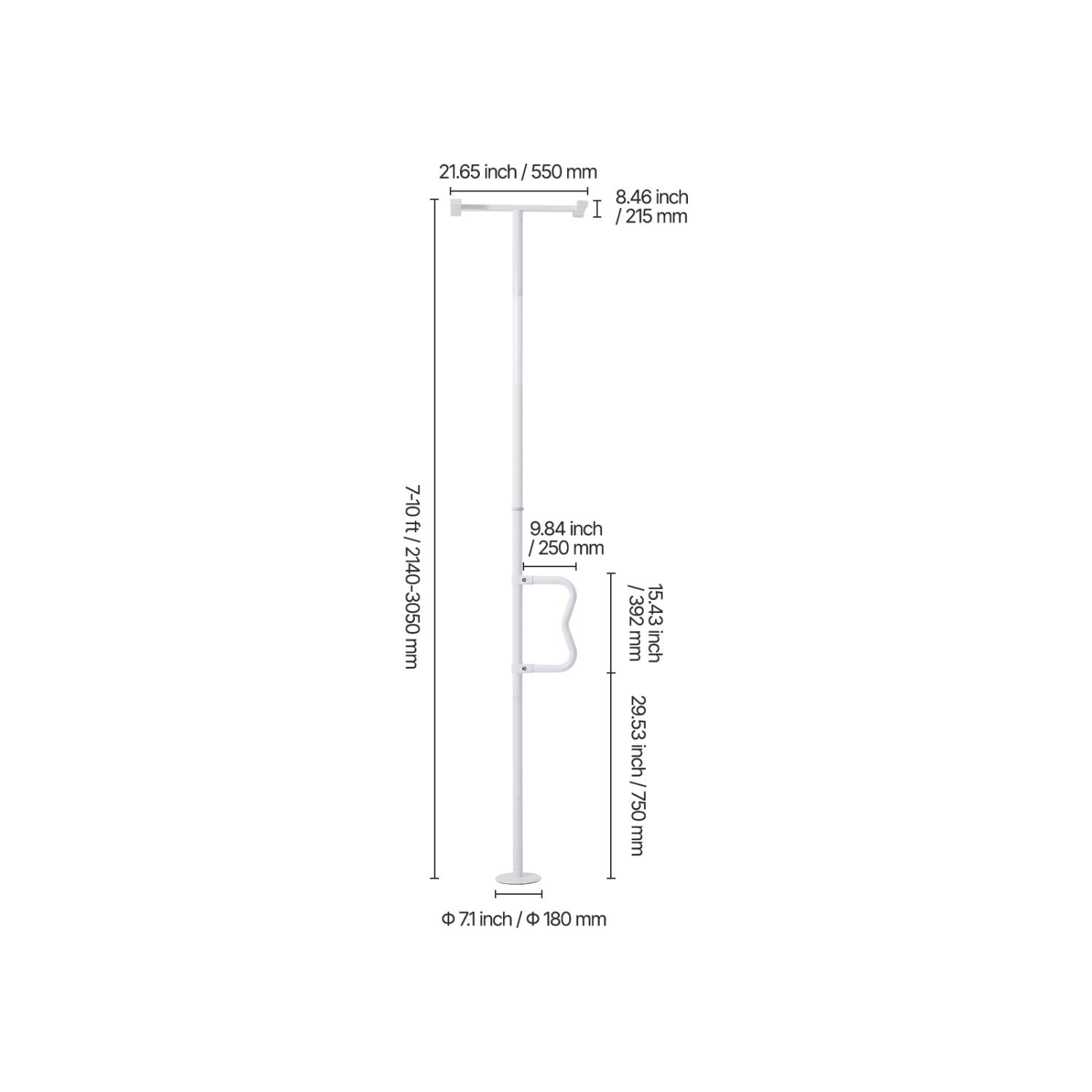 VEVOR Floor-to-Ceiling Transfer Pole, Tension Mounted Bathroom Grab Bar with Anti-Slip Curve Handle, 300 Lbs Capacity Security Pole, Senior Safety