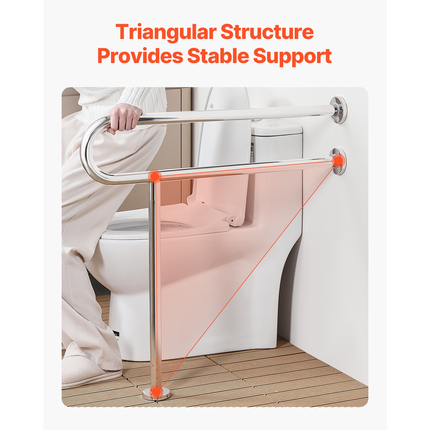 VEVOR 31.5 Inch Toilet Safety Rail, U-Shaped Handicap Grab Bar, 304 Stainless Steel Senior Safety Pole, Toilet Grab Bars with Anti-Slip Handle, 300