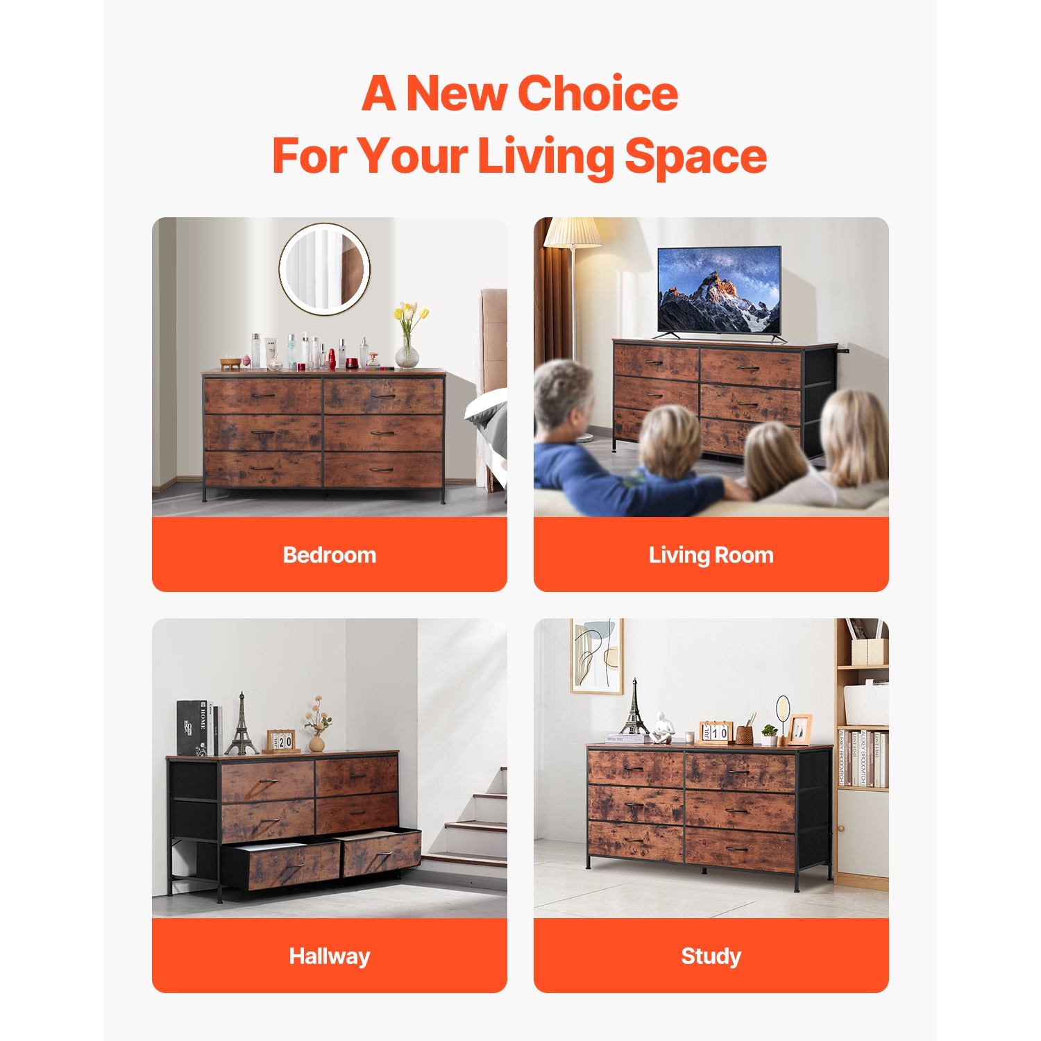 VEVOR 6 Drawer Dresser, Tall Chest Organizer Drawer Dresser, TV Stand with Storage, Closet Storage Drawers with Sturdy Steel Frame, Fabric Storage