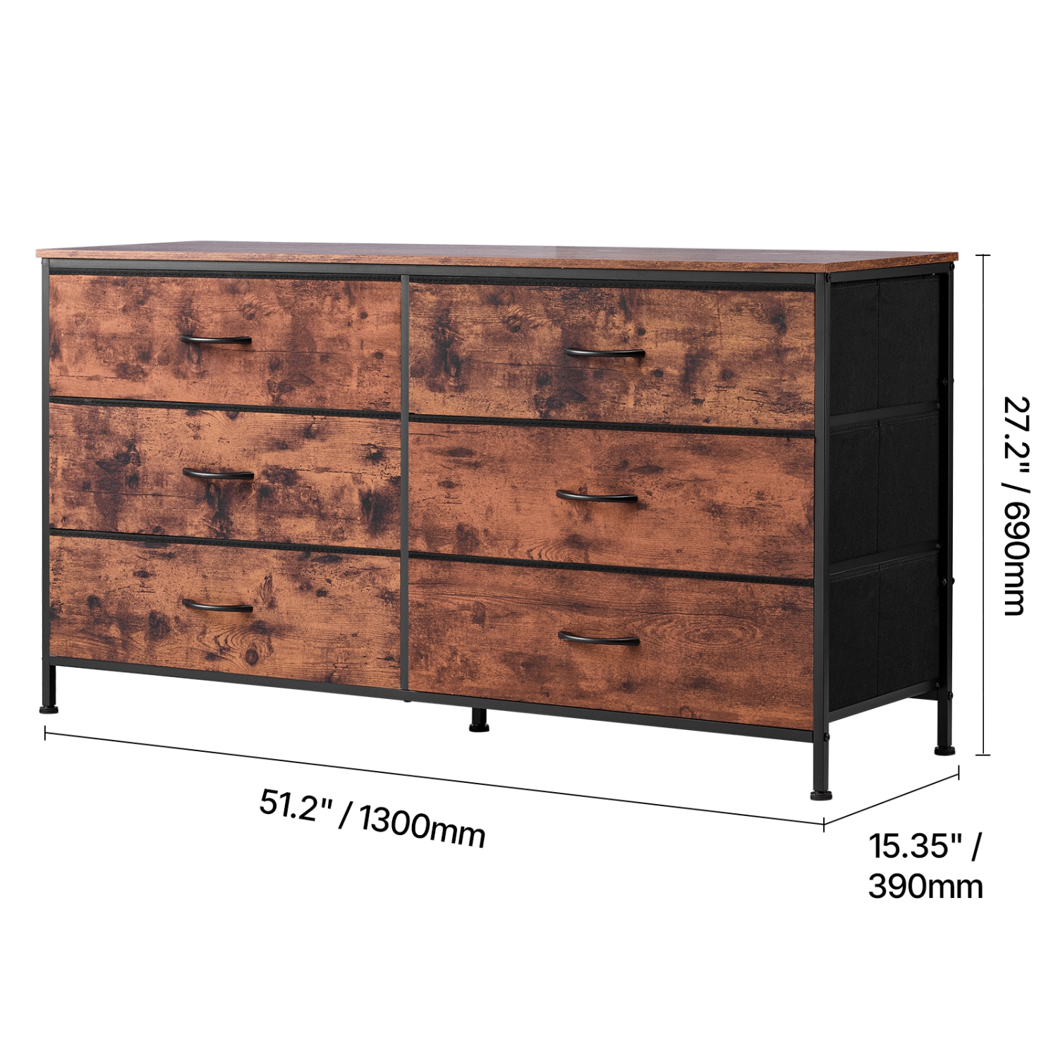 VEVOR 6 Drawer Dresser, Tall Chest Organizer Drawer Dresser, TV Stand with Storage, Closet Storage Drawers with Sturdy Steel Frame, Fabric Storage