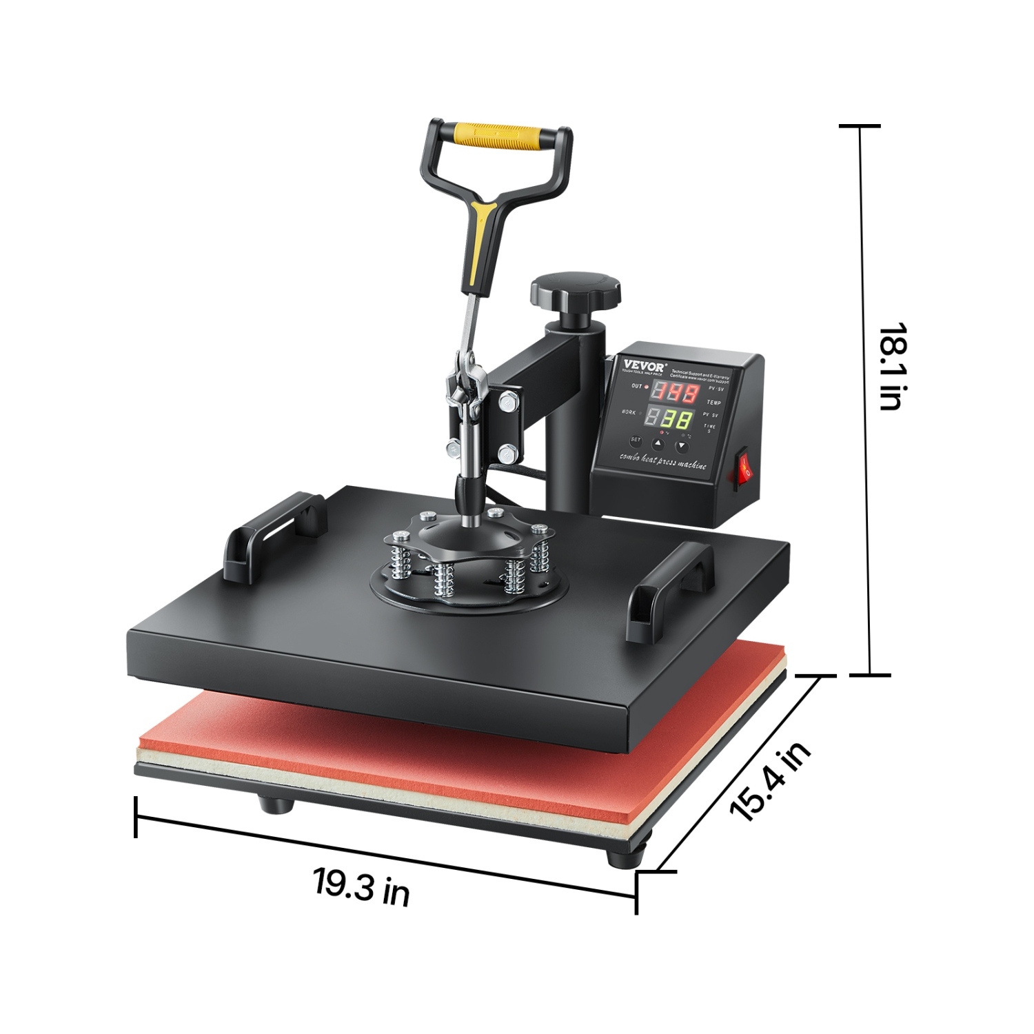 VEVOR 15 x 15 inch Heat Press Machine, 2 in 1 Heat Transfer Machine with Hat Press, 360° Swing Away T-Shirt Pressing, Digital Precise Control, Fast