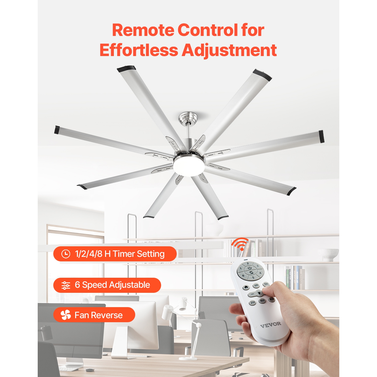 VEVOR 72 In Ceiling Fan with Light, 6-Speed Remote Control, Dimmable 3-Color Temperature, Reversible DC Motor, Low Profile Flush Mount Fan for