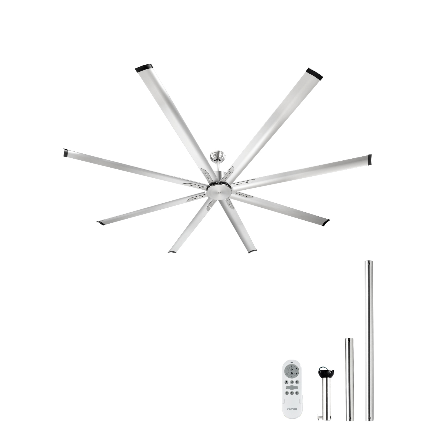 VEVOR 96 In Ceiling Fan without Light, 6-Speed Remote Control, Aluminum 8-Blade, Reversible DC Motor, Modern Low Profile Flush Mount Fan for Bedroom,