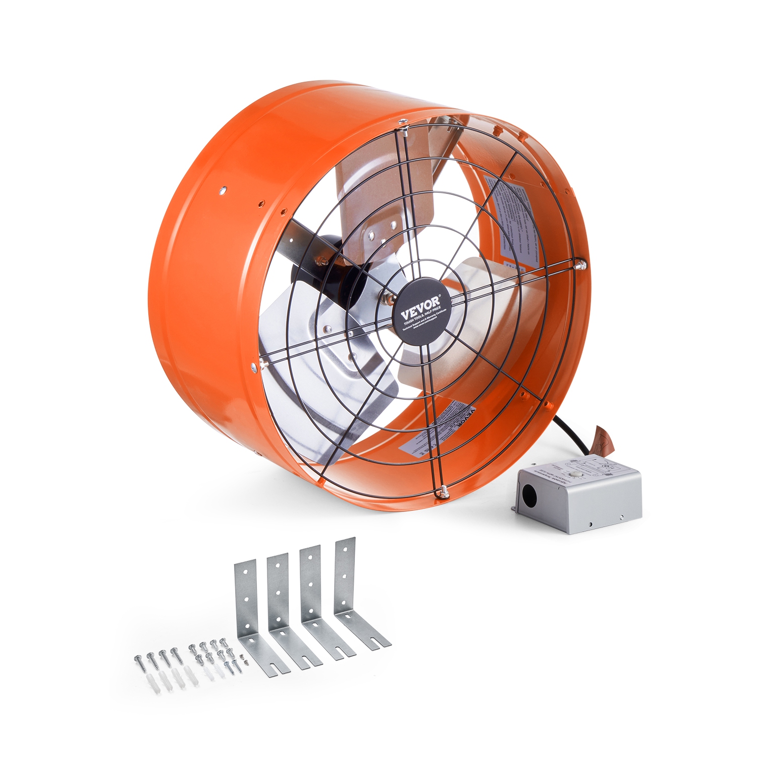 VEVOR 15 Inch Gable Mount Fan, Attic Exhaust Fan with Adjustable Thermostat & Outer Mesh, 1650 CFM House Ventilator Cools Up to 2360 Sq.Ft, Quiet Ventilation, Vibrant Orange