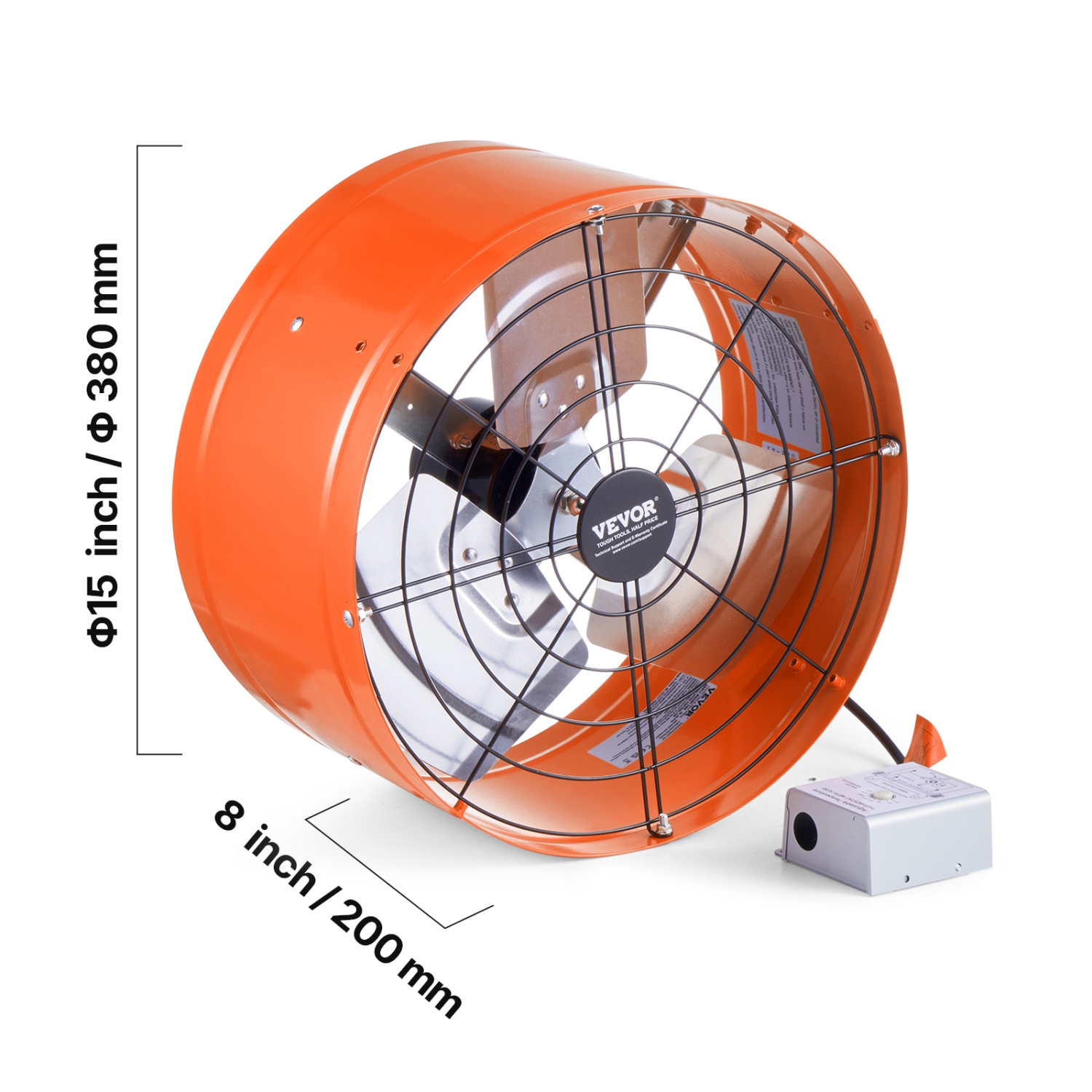 VEVOR 15 Inch Gable Mount Fan, Attic Exhaust Fan with Adjustable Thermostat & Outer Mesh, 1650 CFM House Ventilator Cools Up to 2360 Sq.Ft, Quiet