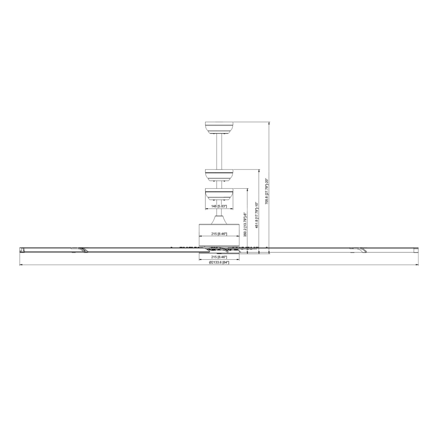 Ventilateur de plafond VEVOR de 84 po sans lumière, télécommande à 6 vitesses, 8 pales en aluminium, moteur c.c. réversible, ventilateur