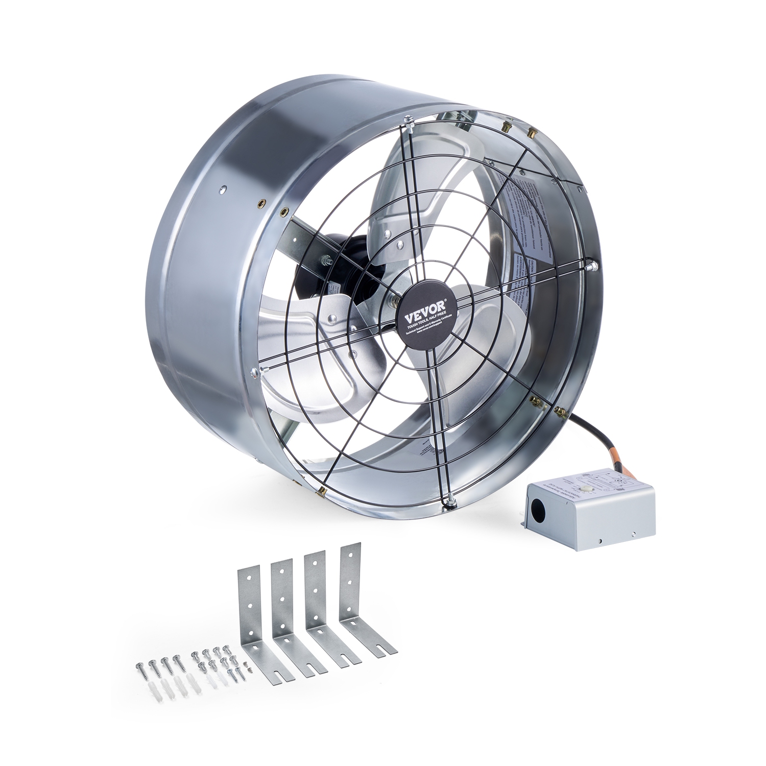 VEVOR 15 Inch Gable Mount Fan, Attic Exhaust Fan with Adjustable Thermostat & Outer Mesh, 1300 CFM House Ventilator Cools Up to 1850 Sq.Ft, Quiet