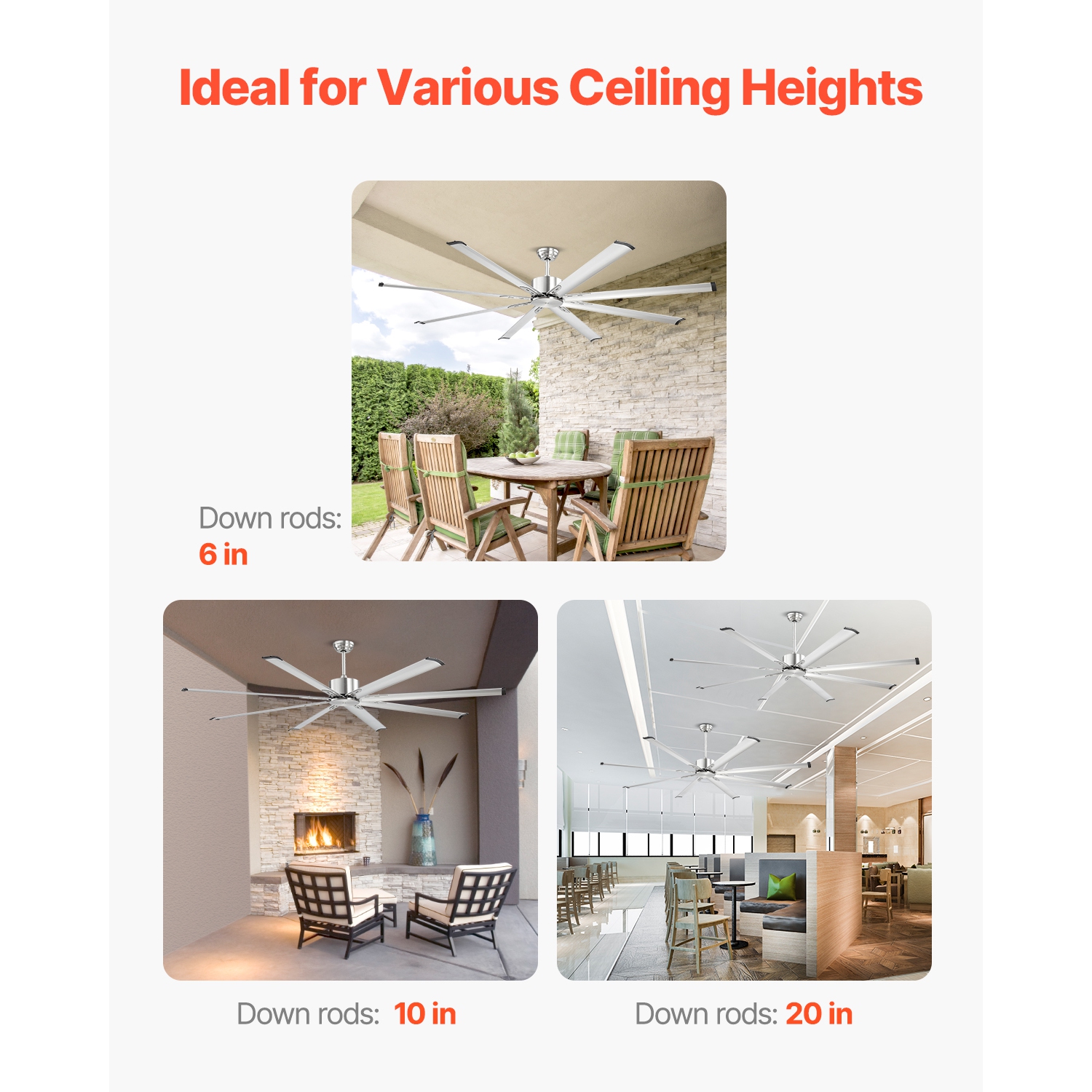 VEVOR 84 In Ceiling Fan without Light, 6-Speed Remote Control, Aluminum 8-Blade, Reversible DC Motor, Modern Low Profile Flush Mount Fan for Bedroom,