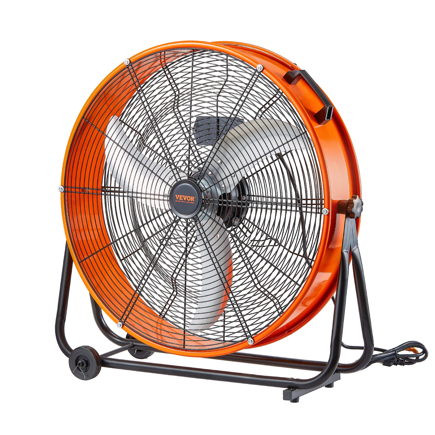 VEVOR 24 Inch Drum Fan, High Velocity Industrial Shop Fan, Heavy Duty Commercial Use 3-Speed 8600CFM, 360°Adjustable Tilting Industrial Floor Fan for