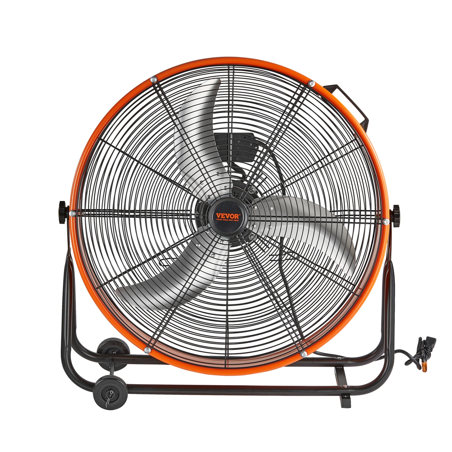 VEVOR 24 Inch Drum Fan, High Velocity Industrial Shop Fan, Heavy Duty Commercial Use 3-Speed 8600CFM, 360°Adjustable Tilting Industrial Floor Fan for