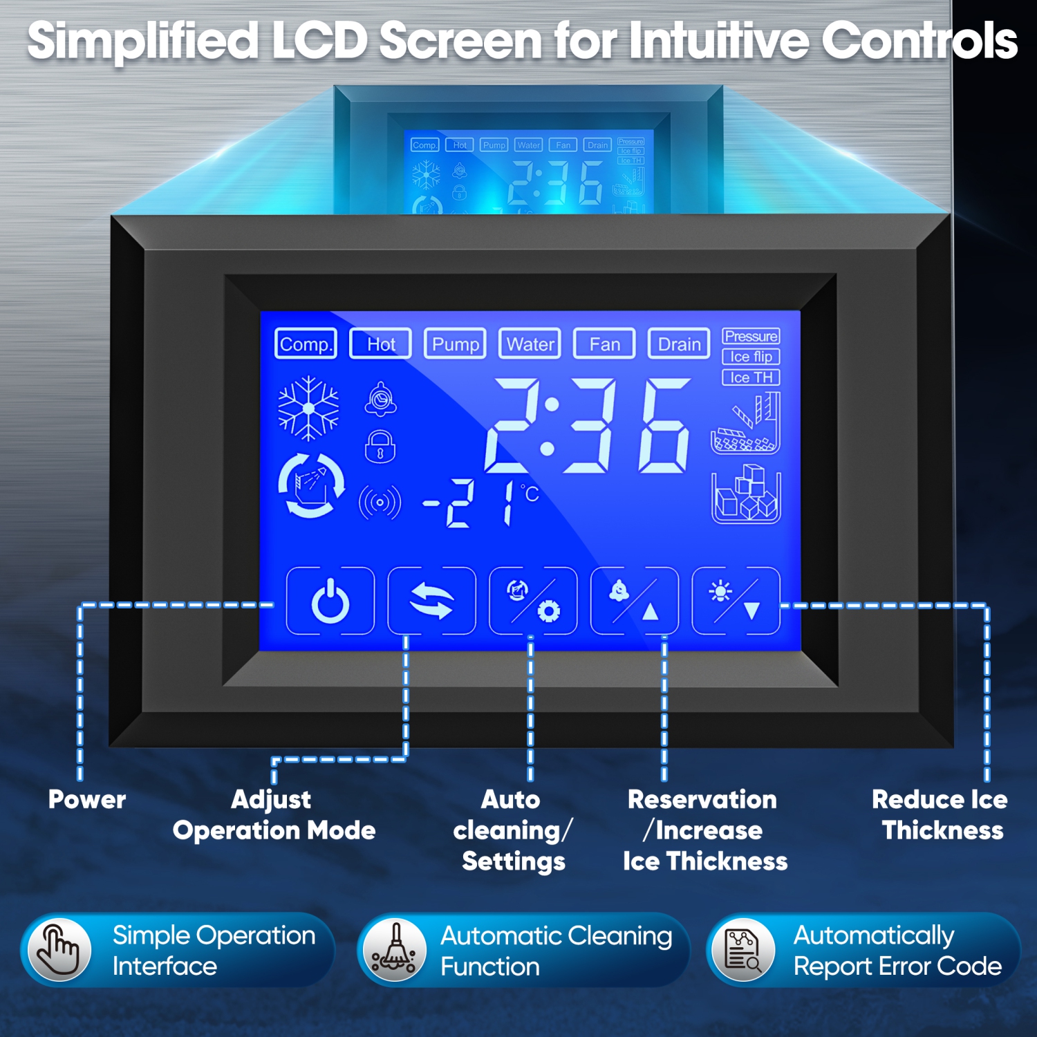 Coolski Commercial Ice Maker Machine 450LBS/Day, 22 Inch Wide Industrial Ice Machine with Large Storage Bin, Ice Ready in 5-15 min, Ice Maker for