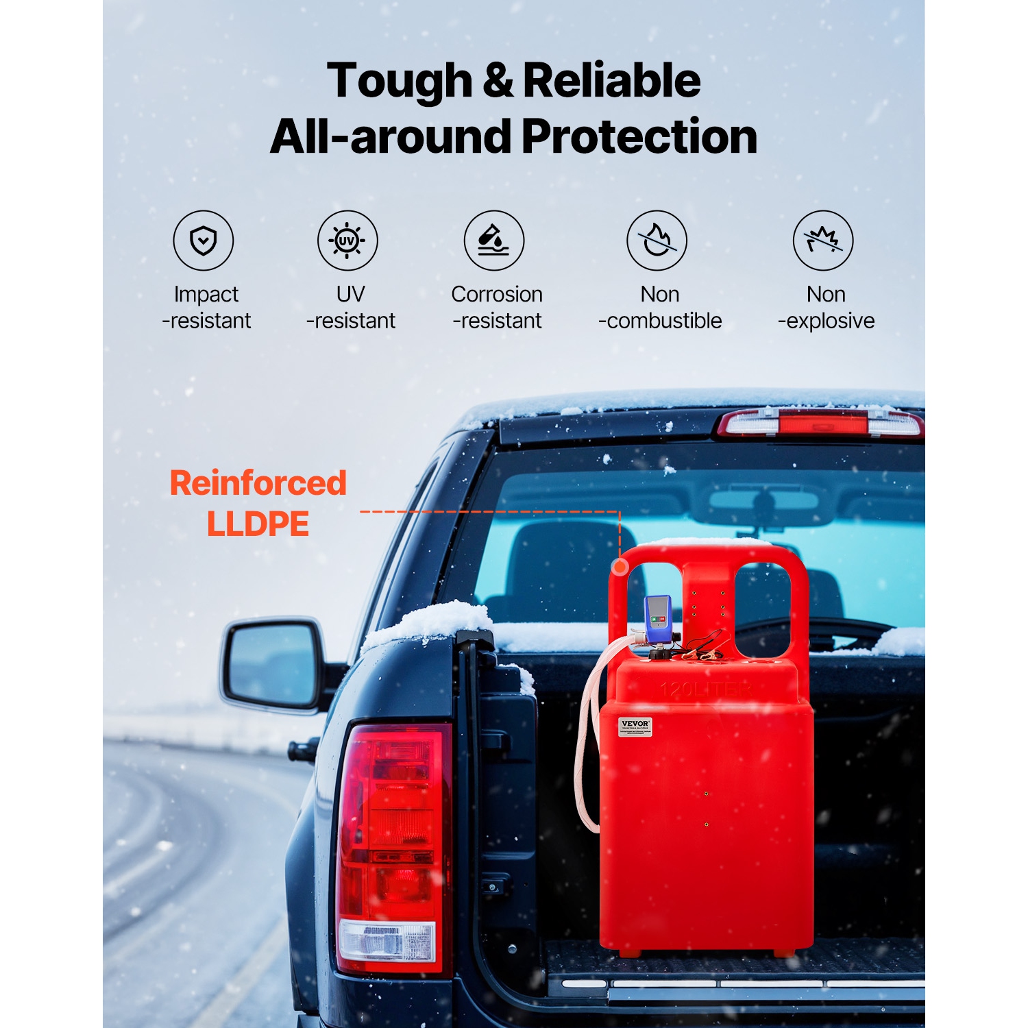 VEVOR 32 Gallon Fuel Caddy, Portable Fuel Tank with 12V DC 2.5 GPM Electric Fuel Transfer Pump, 4 ft Delivery Hose & Auto-Stop Sensor Nozzle, Tank