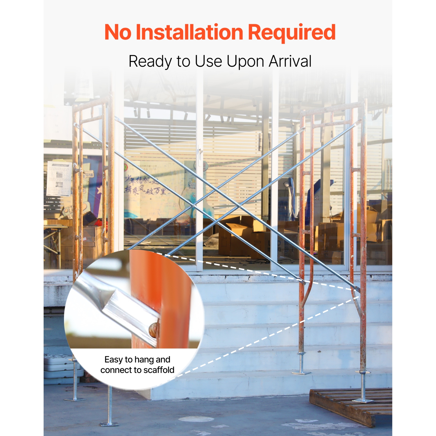 Croisillon d'échafaudage VEVOR 6&nbsp;pi x 4&nbsp;pi, 4 supports solides en acier au carbone, accessoires de sécurité en forme de X pour échafaudage