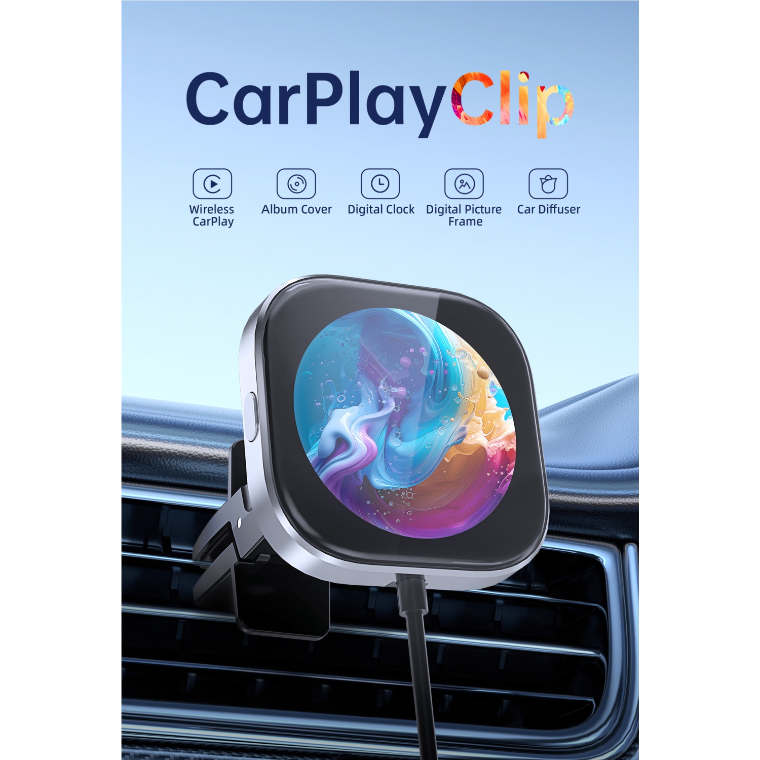 New CarPlay adapter with display fragrance wireless car charger car air outlet clip with screen fragrance wireless carplay portable adapter