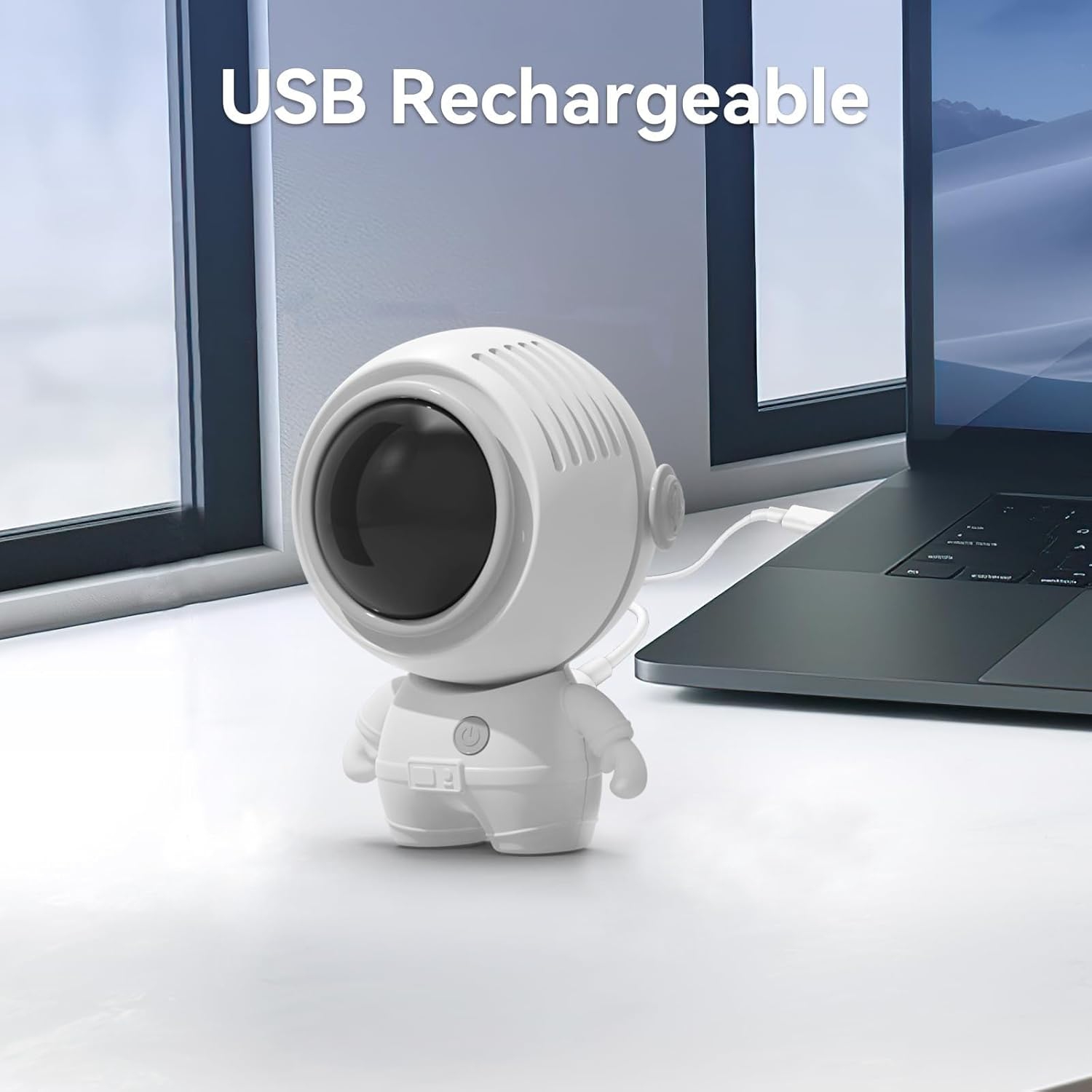 Cooling artifact astronaut, cartoon neck hanging handheld cute mini fan, portable neck fan, 3 speed USB rechargeable