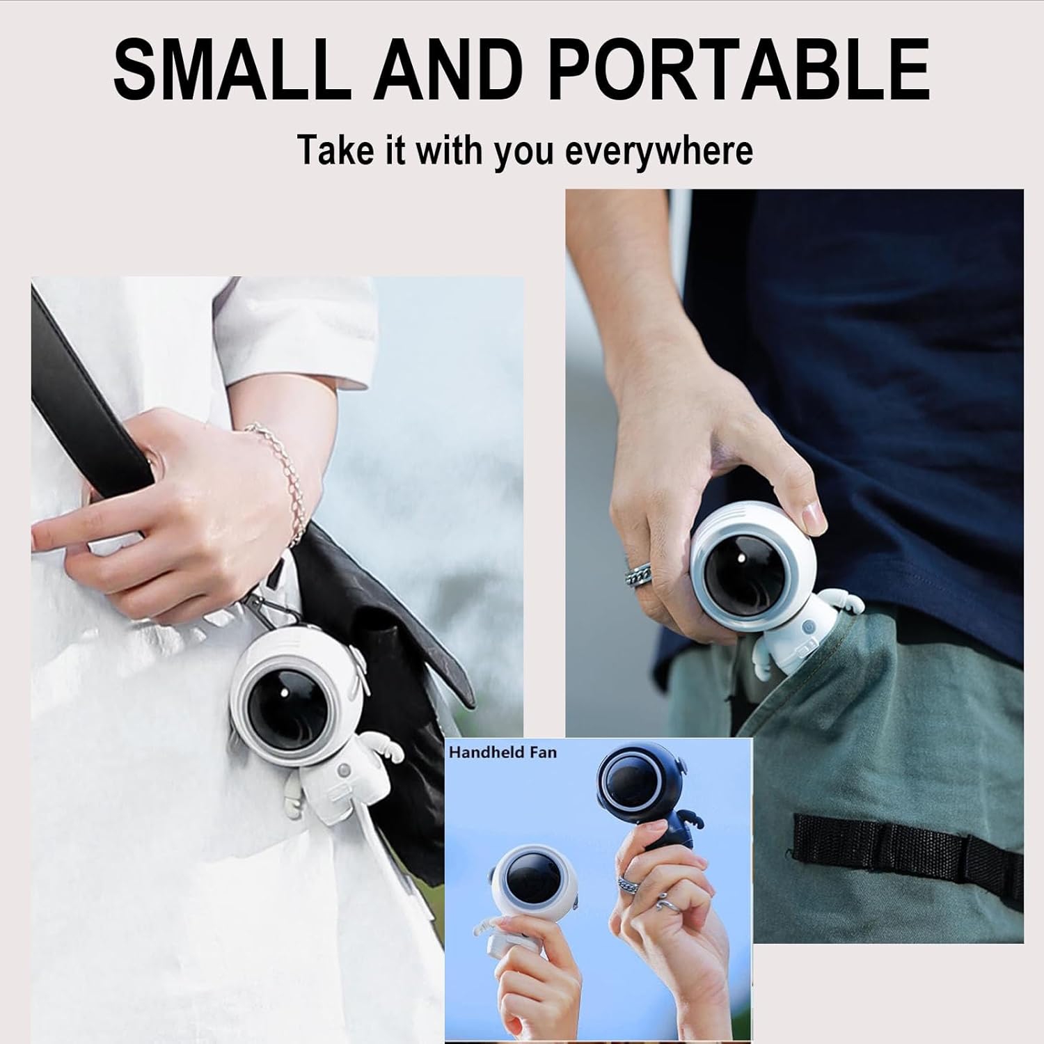 Cooling artifact astronaut, cartoon neck hanging handheld cute mini fan, portable neck fan, 3 speed USB rechargeable