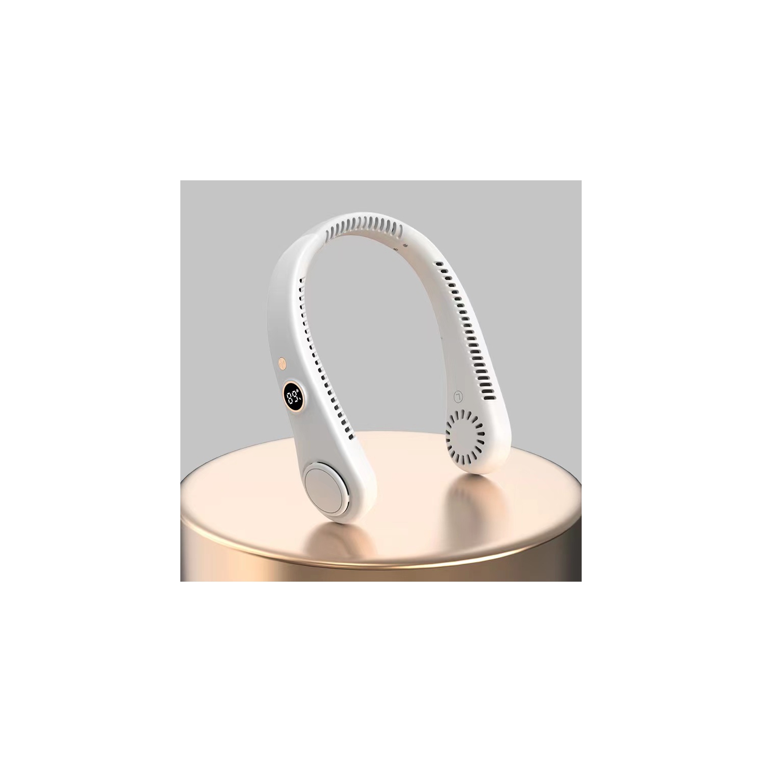 LED digital display, neck hanging fan outdoor sports student USB bladeless turbine silent high wind power mini fan, super long battery life, five