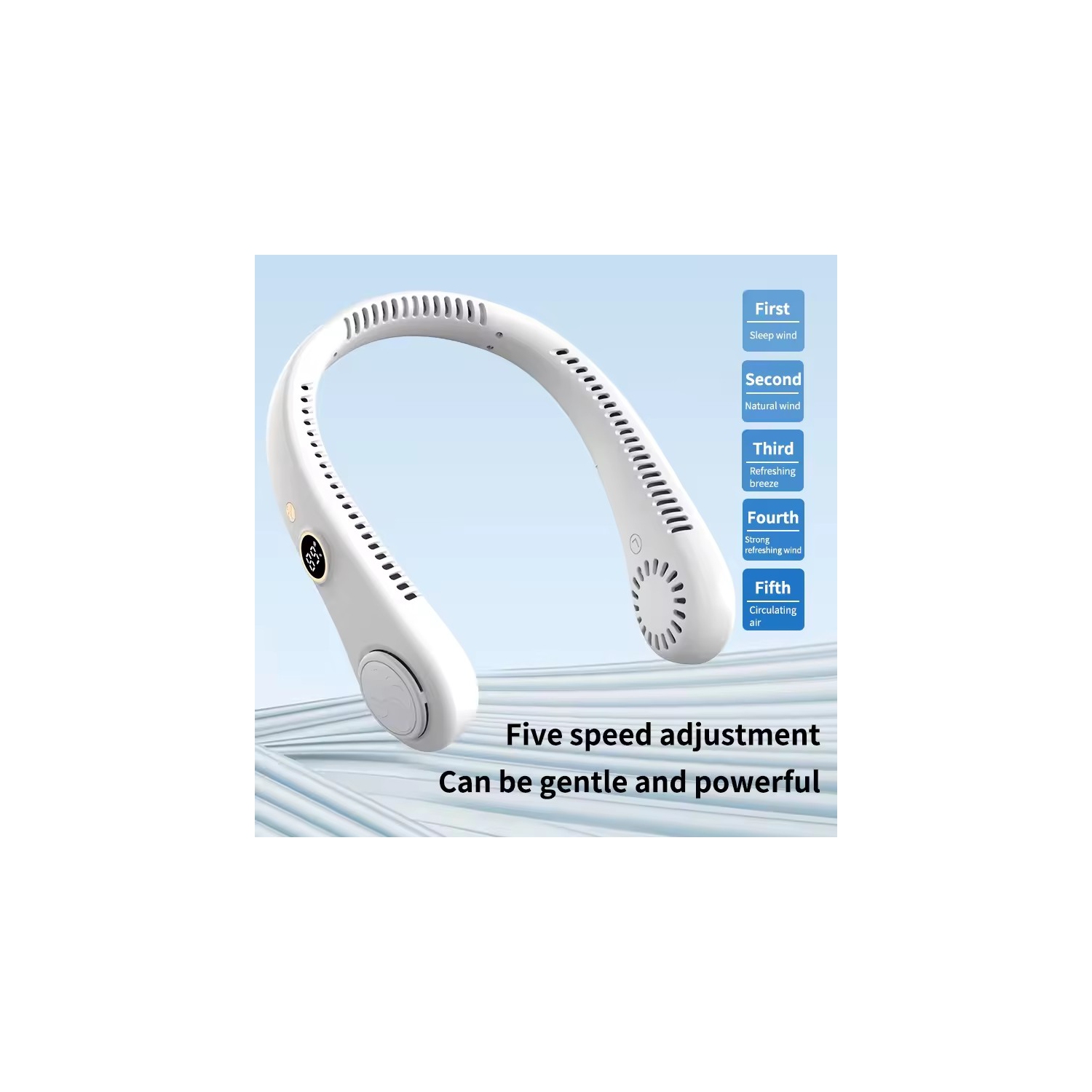 LED digital display neck hanging fan, outdoor sports student USB bladeless turbine silent high wind power mini fan, ultra-long battery life, five