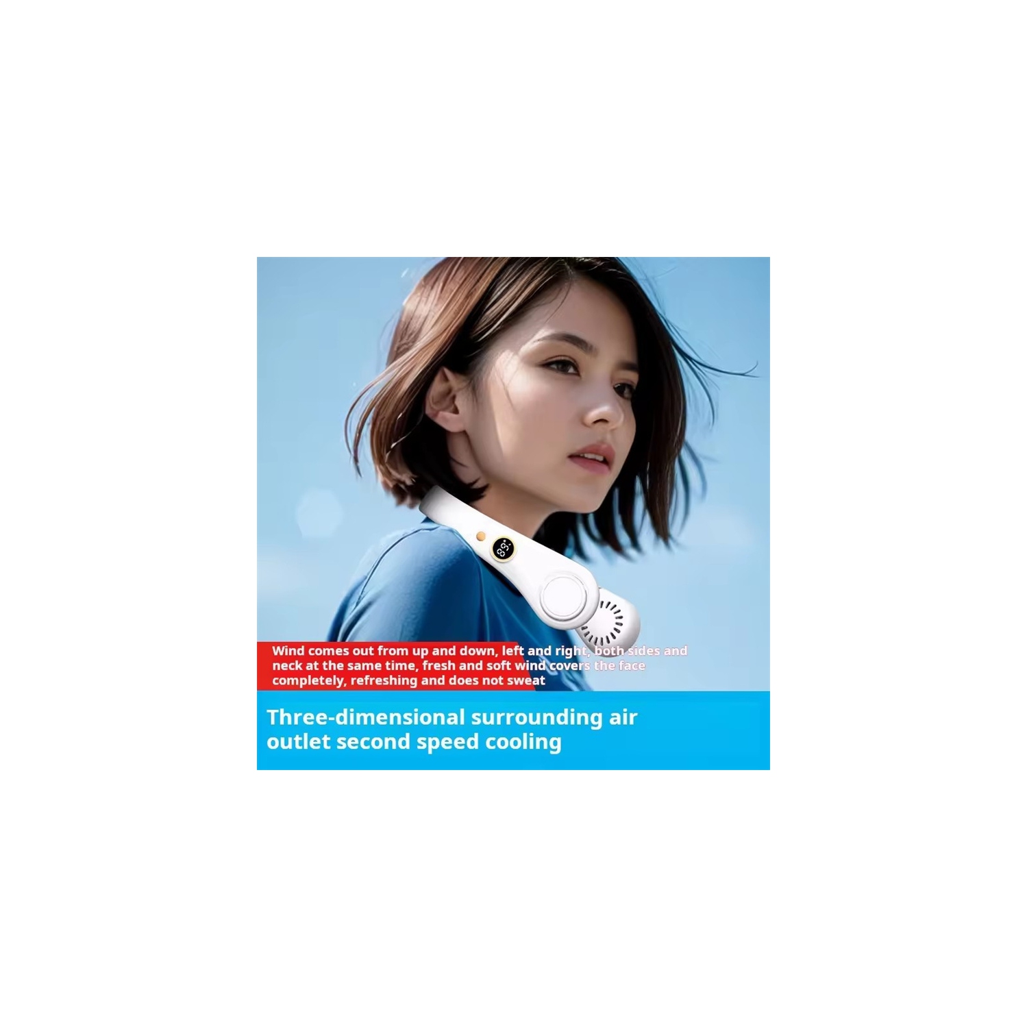 LED digital display, neck hanging fan outdoor sports student USB bladeless turbine silent high wind power mini fan, super long battery life, five