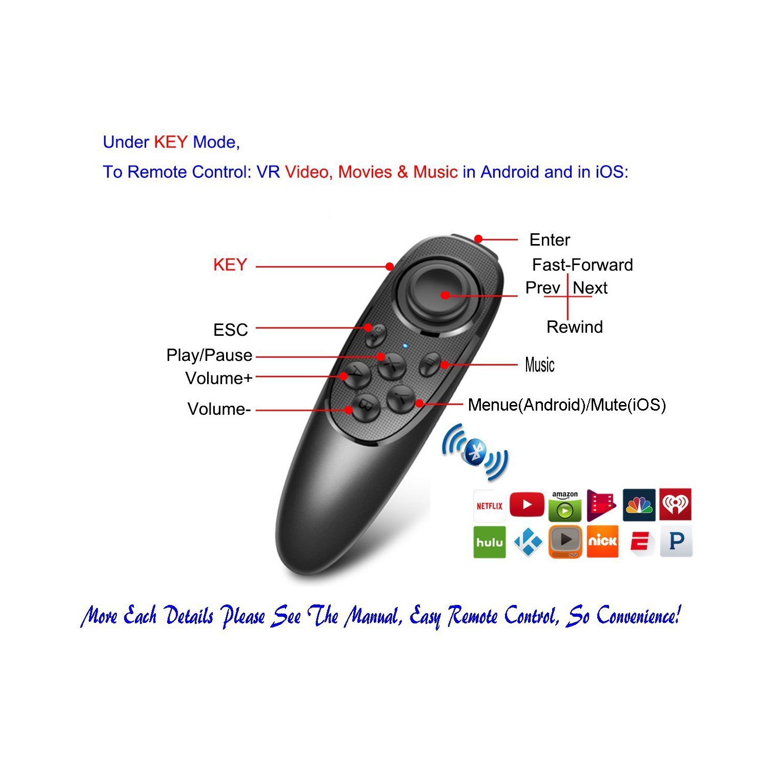 VR remote control, games, selfies, e-books/PPT/, mouse, virtual reality headset, PC tablet notebook smartphone VR Bluetooth remote control, mobile