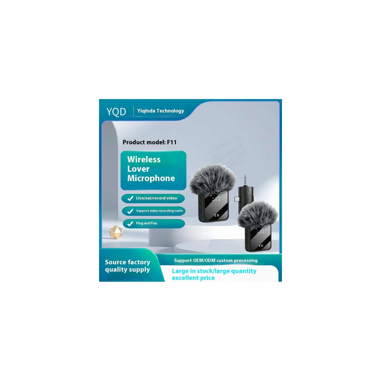 Micro-cravate sans fil 3 en 1 Téléphone mobile Enregistrement vidéo Entrevue en direct Diffusion adaptée pour Android F11 Dual Mark