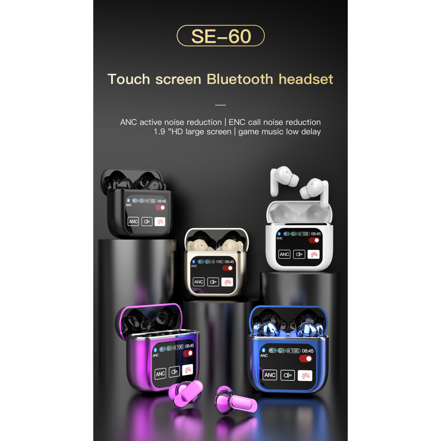 Wireless Earbuds Bluetooth 5.4 Headphones with LED Touch Sound Earbuds with Microphone IPX5 Waterproof In-Ear Headphones Touch Screen Bluetooth