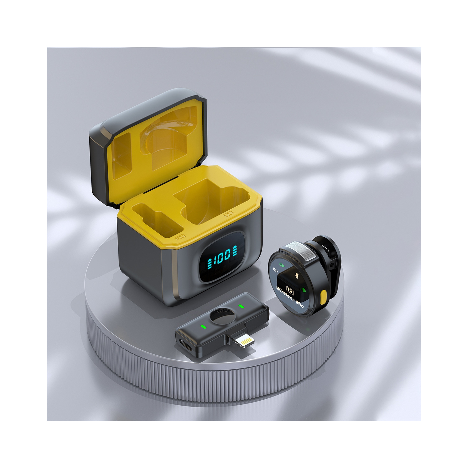 J6 collar clip microphone with keyboard digital display built-in charging compartment outdoor live wireless with iPhone interface one to one