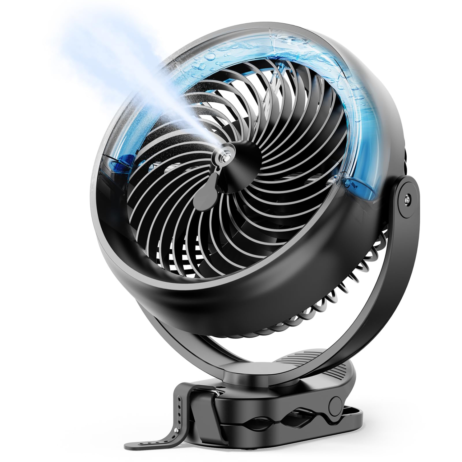 Portable 10 Inch Mist Fan, Desktop Clip-On Fan, 3 Speeds, 200ml Water Tank, for Home Office, Travel, Camping