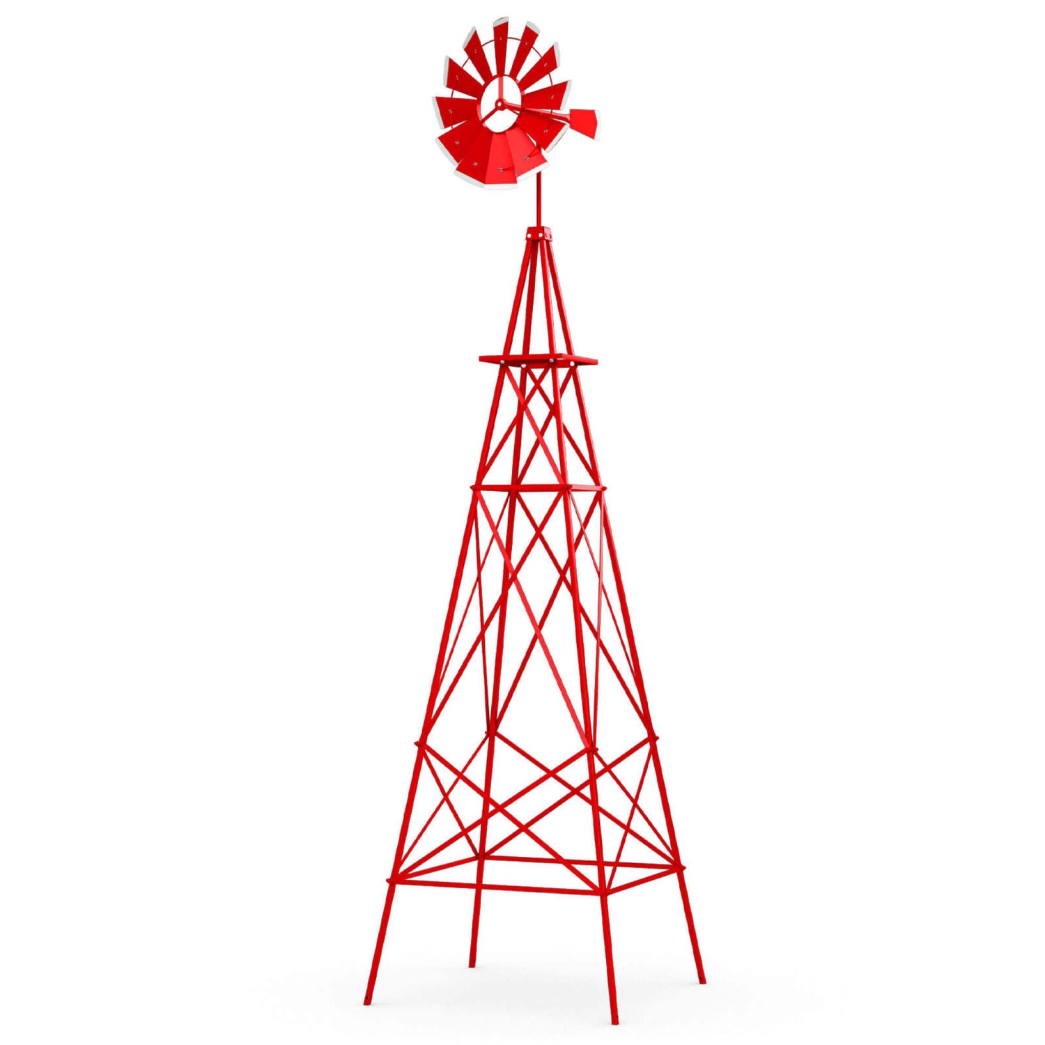 Moulin à vent décoratif 8&nbsp;pi de Costway avec 4 pattes de soutien et girouette décorative pour arrière-cour rouge