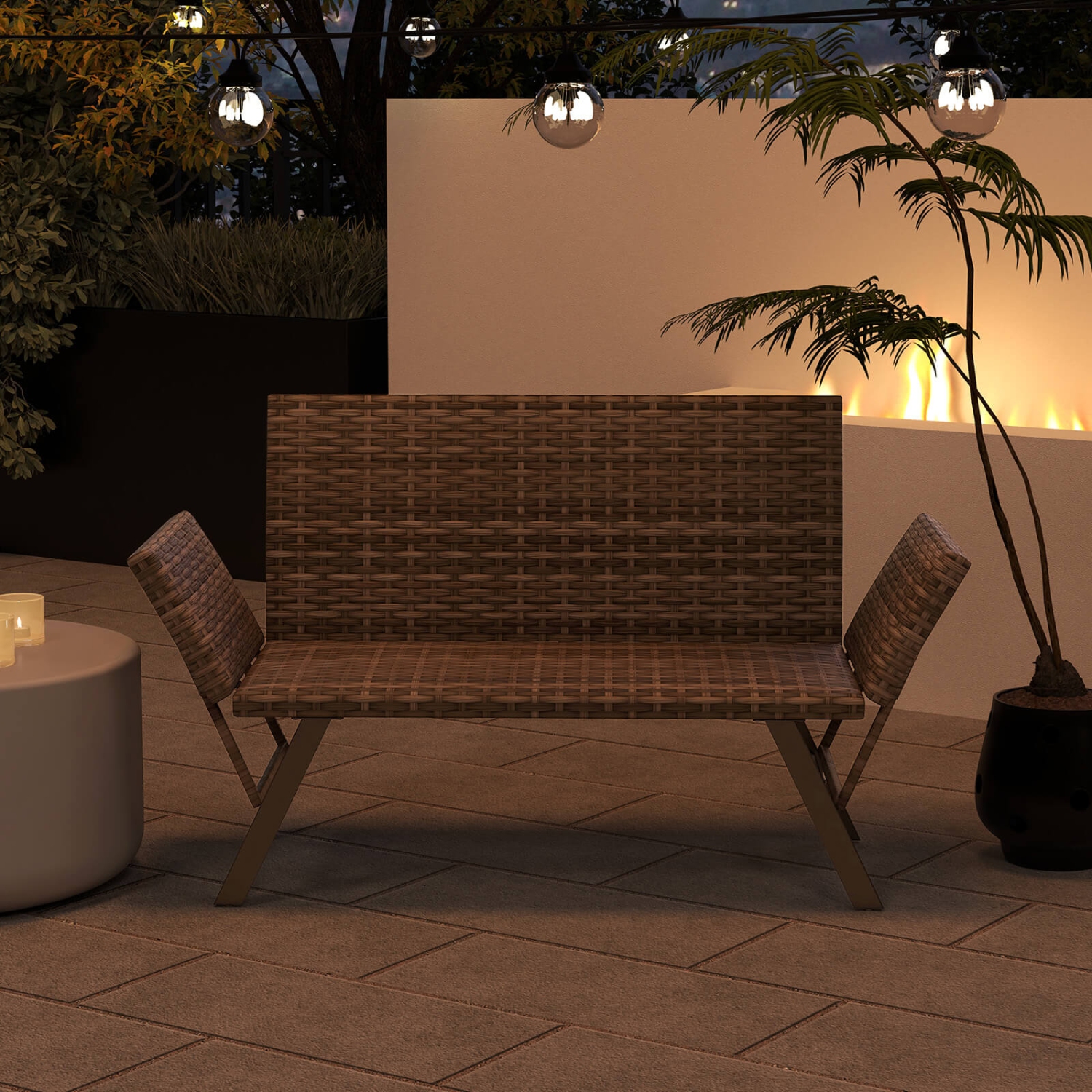 Costway Patio Convertible Sofa for 2 with Adjustable Armrests Metal Frame Wicker Couch