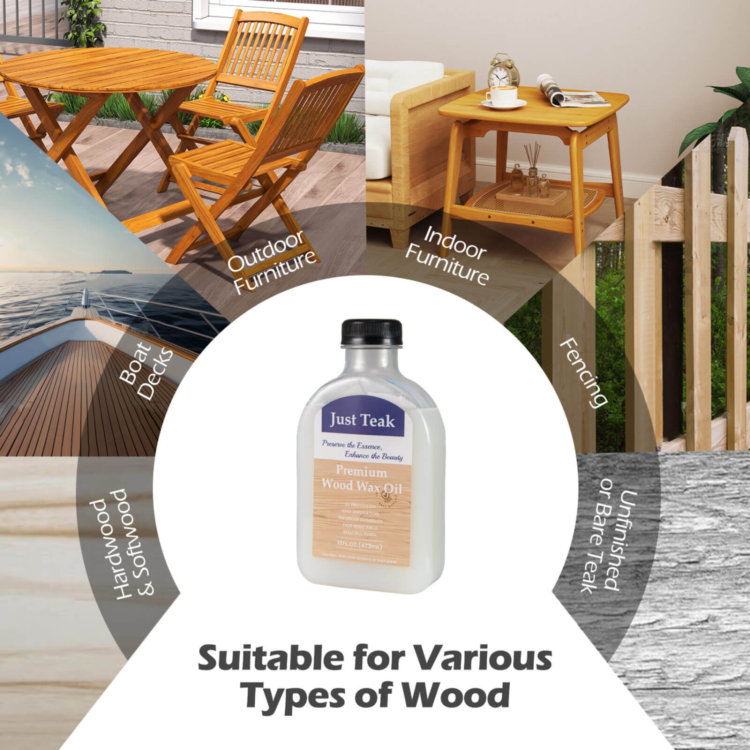 Costway 1/2 PCS Wood Wax Oil Cleaner and Brightener for Outdoor & Indoor Furniture Teak Care Kit