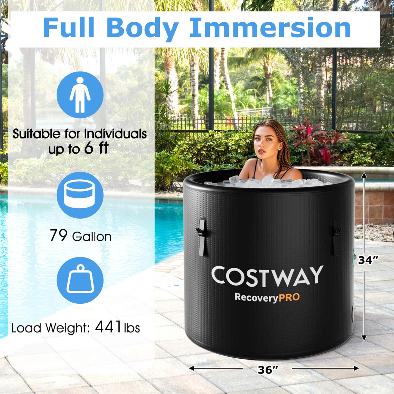 Costway 79 Gal Ice Bath Tub for Athletes with Cover for Cold Water Therapy Recovery at Home