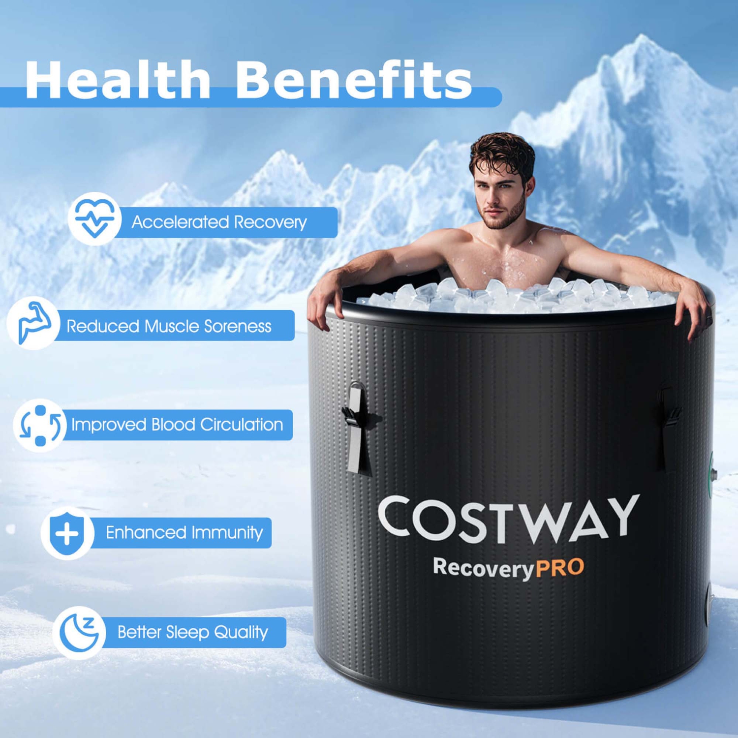 Costway 79 Gal Ice Bath Tub for Athletes with Cover for Cold Water Therapy Recovery at Home